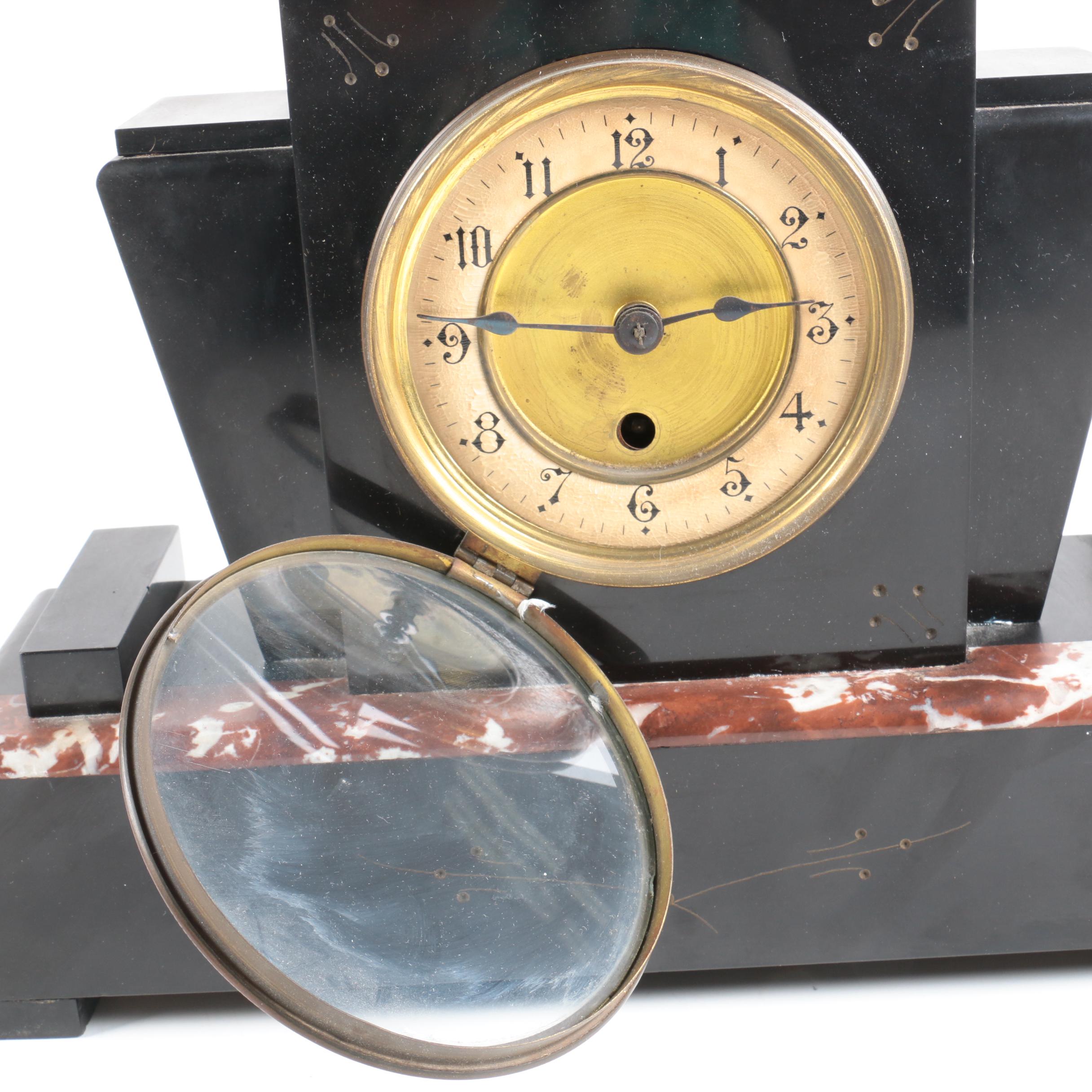 Art Deco Slate and Marble Garniture Set