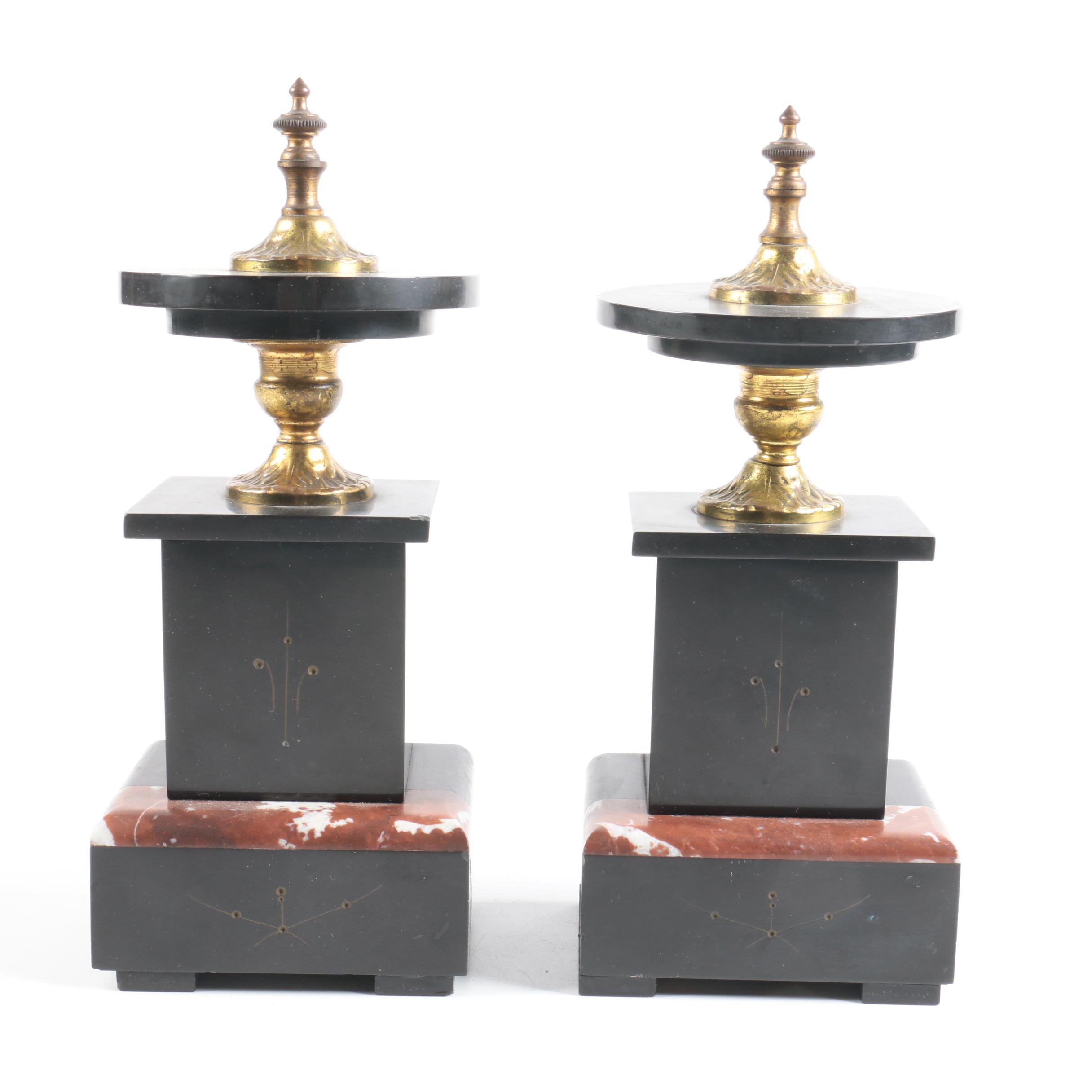 Art Deco Slate and Marble Garniture Set