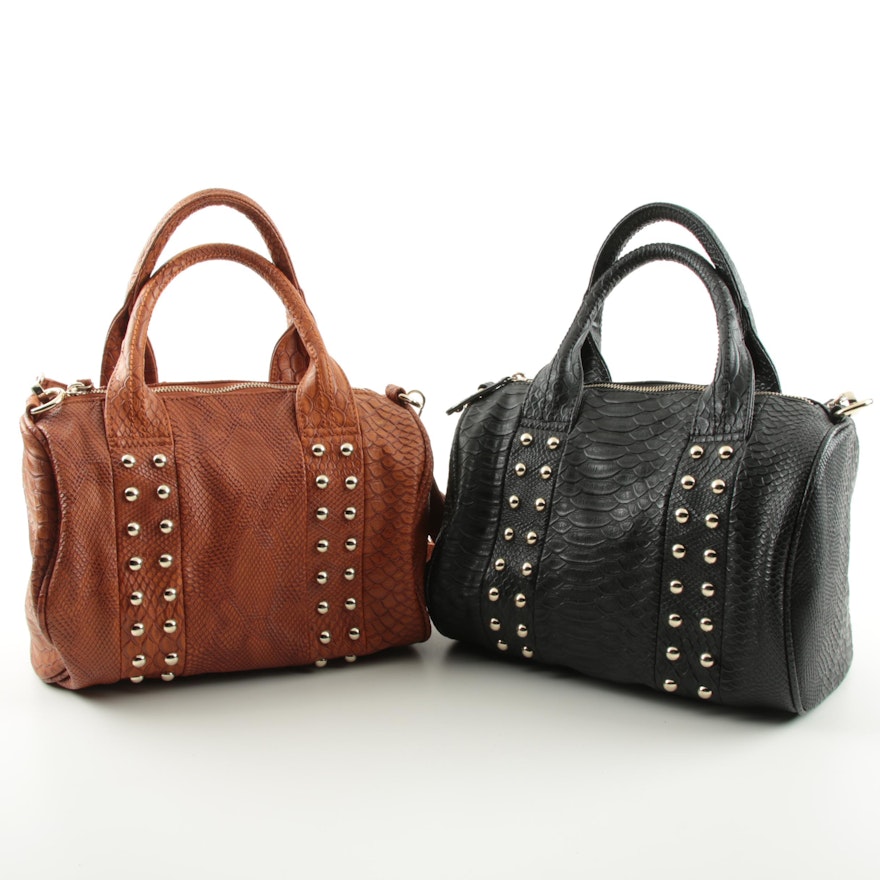 Faux Leather Studded Barrel Bags