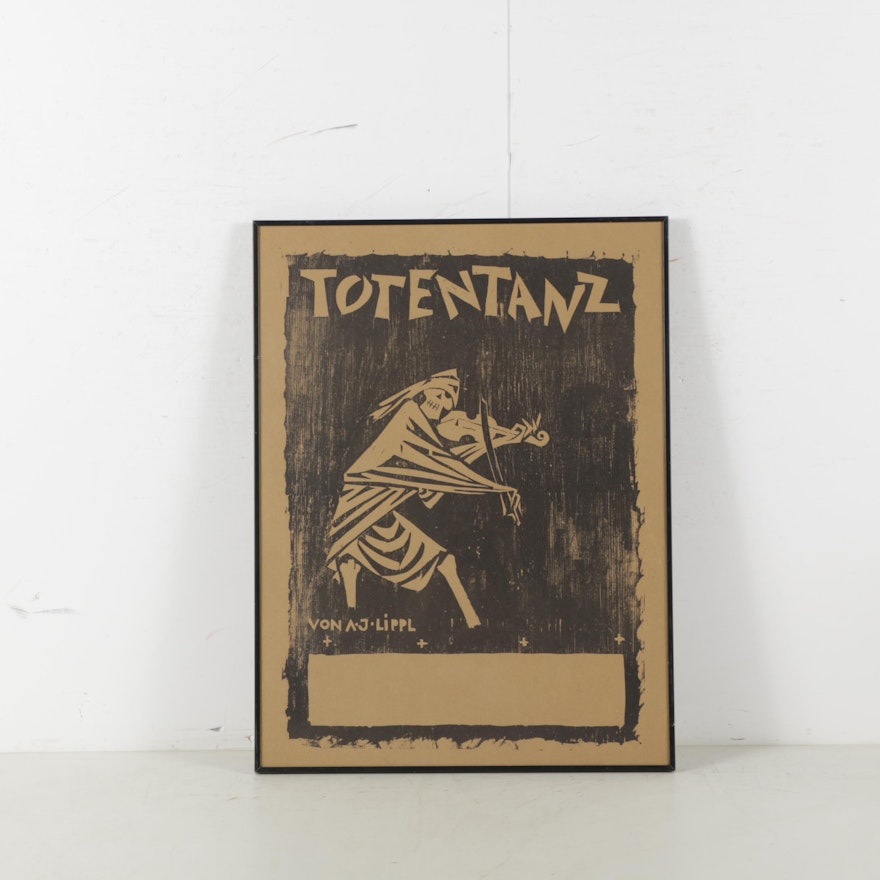 Woodcut Print Totentanz Show Bill Poster