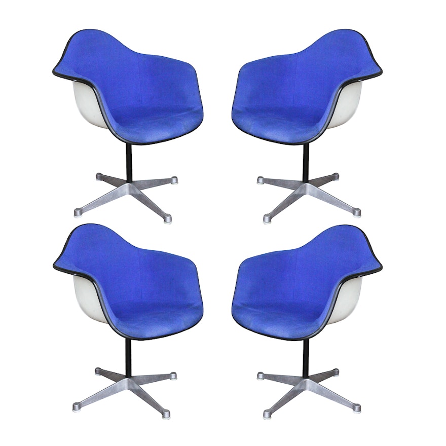 Eames for Herman Miller Blue Upholstered Molded Fiberglass Chairs