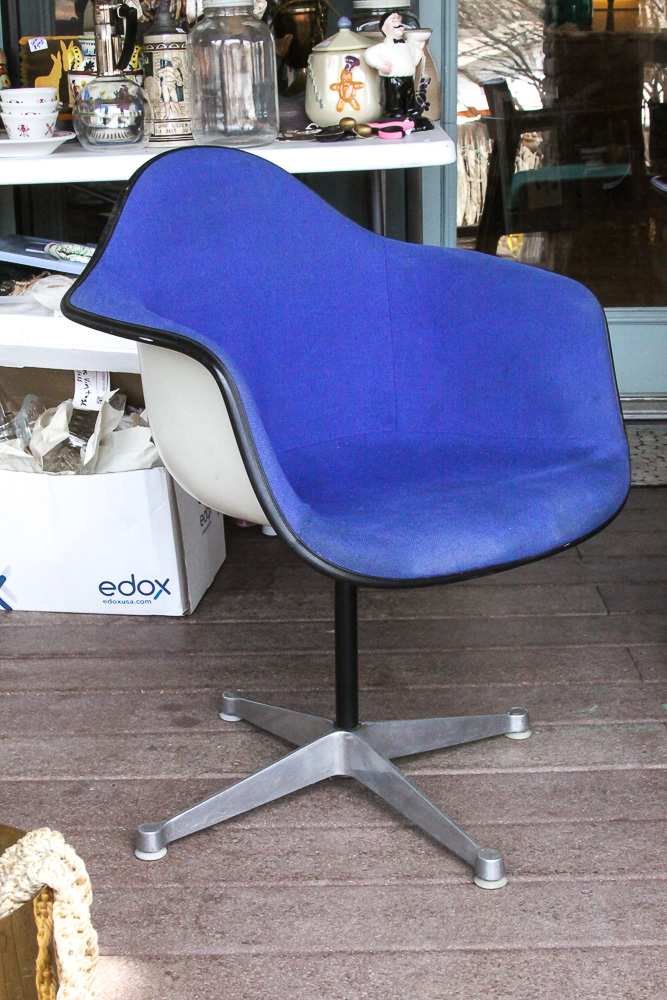 Eames for Herman Miller Blue Upholstered Molded Fiberglass Chairs