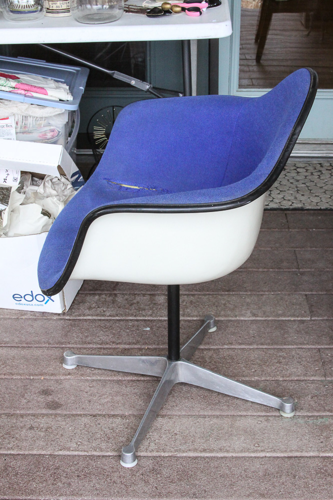 Eames for Herman Miller Blue Upholstered Molded Fiberglass Chairs