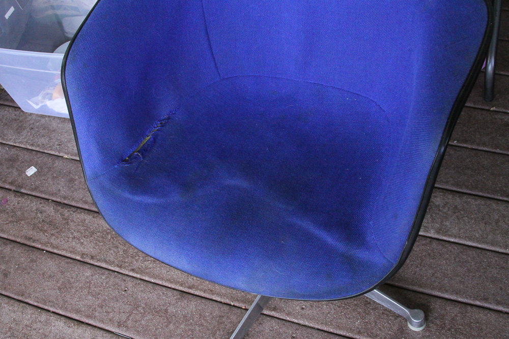 Eames for Herman Miller Blue Upholstered Molded Fiberglass Chairs