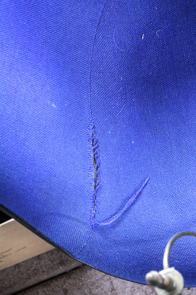 Eames for Herman Miller Blue Upholstered Molded Fiberglass Chairs