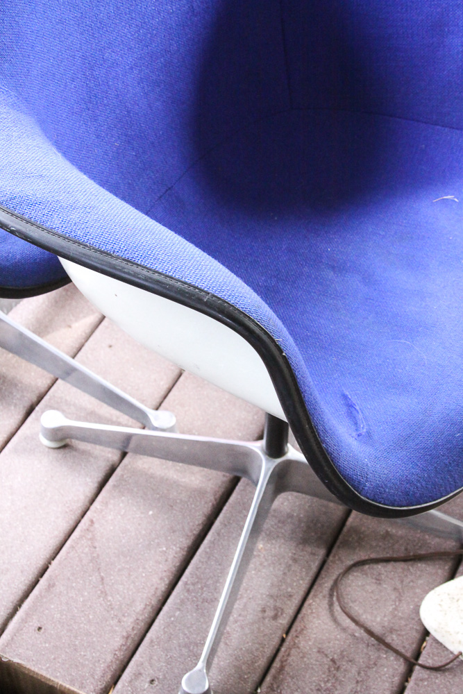 Eames for Herman Miller Blue Upholstered Molded Fiberglass Chairs