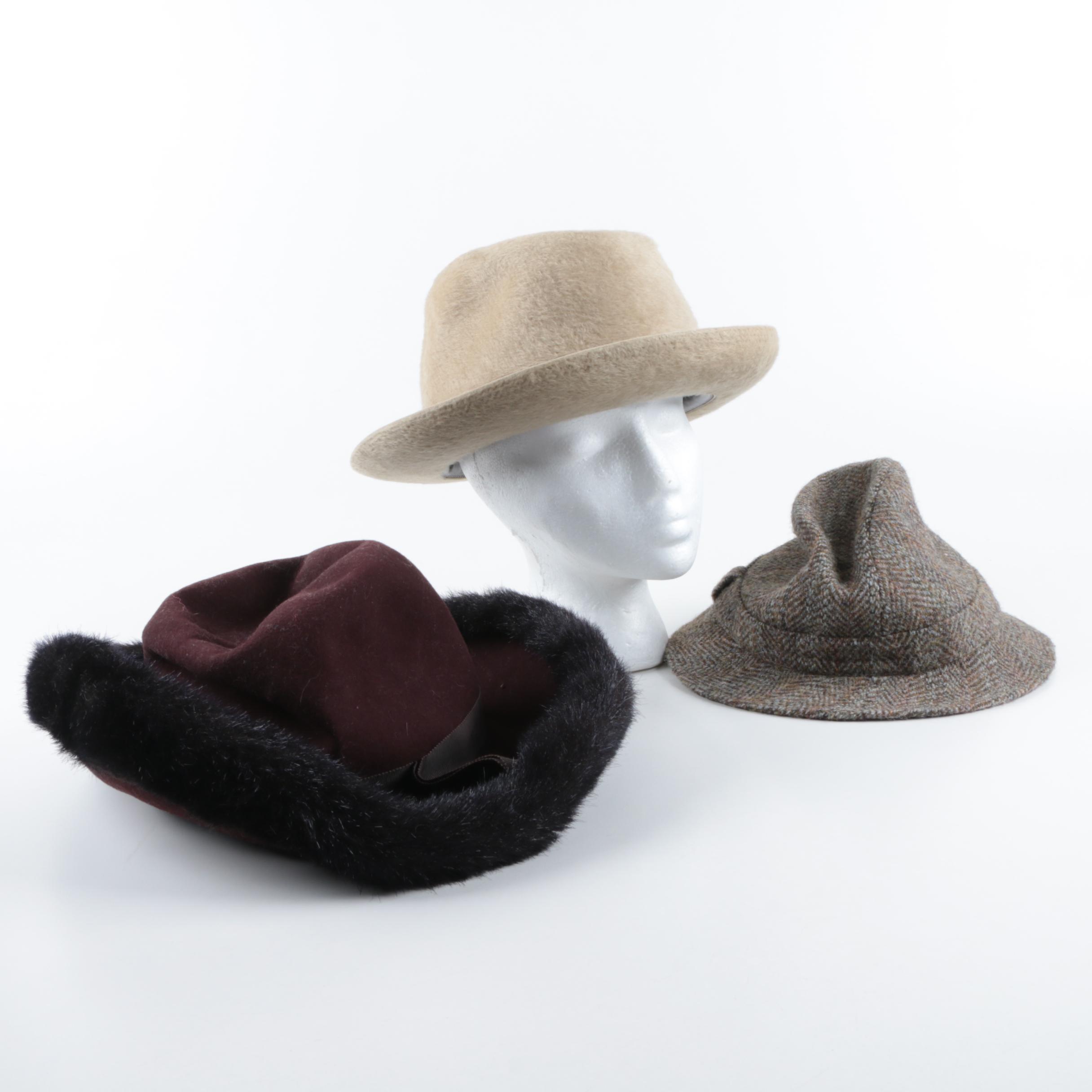 Men's Beaver Felt and Wool Hats Including Harris Tweed