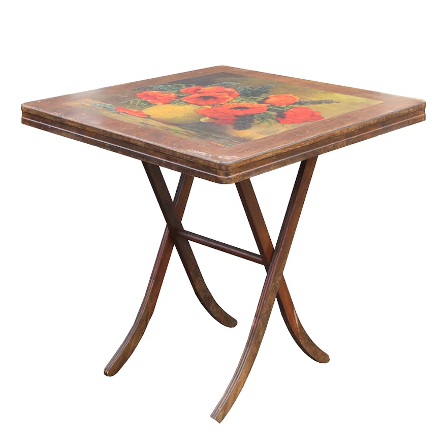 Vintage Folding Table with Painted Still Life Top