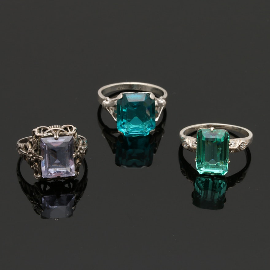 Vintage Sterling Silver Glass Rings