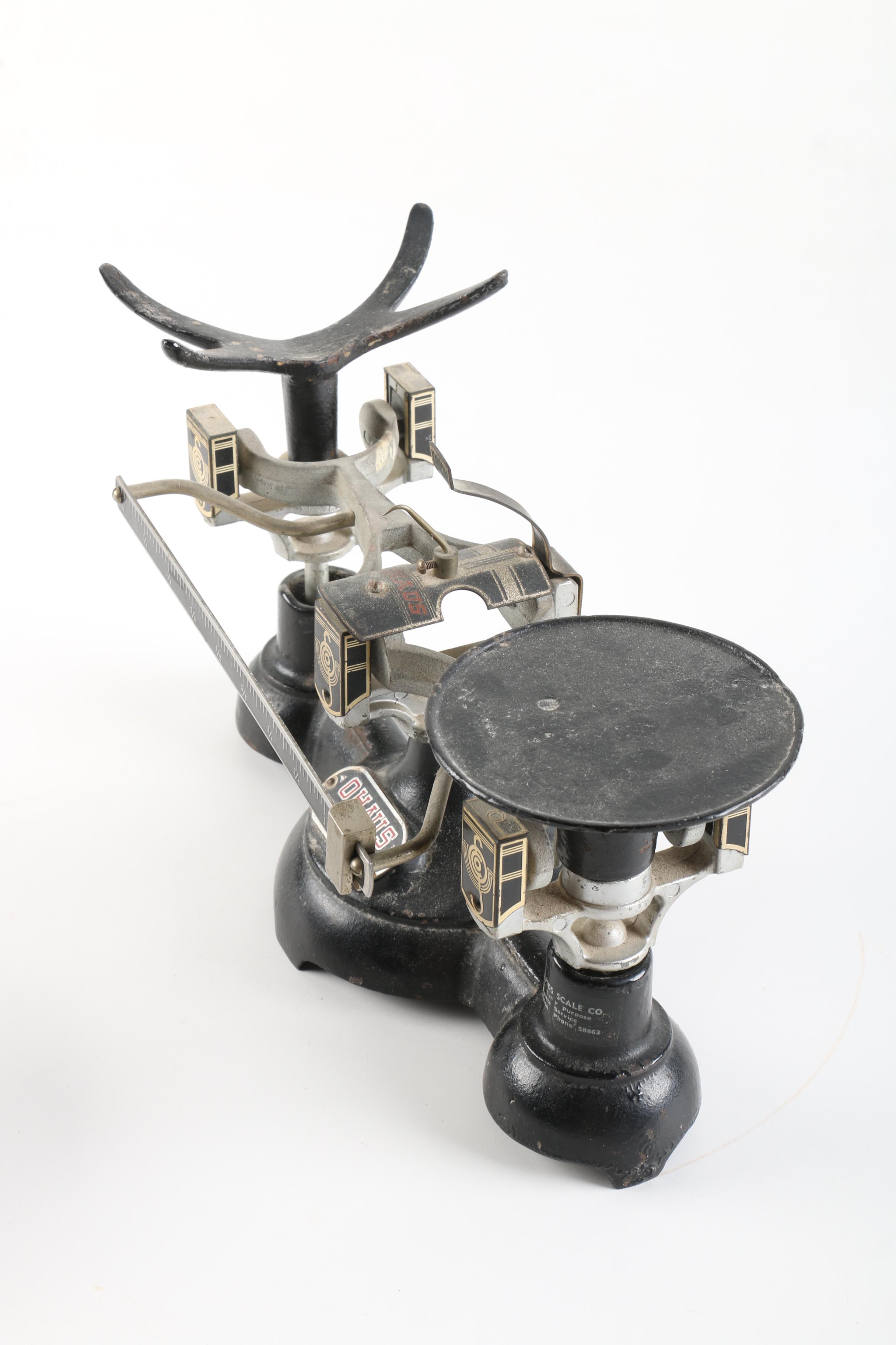 Vintage Ohaus Balance Scale with Brass Weights and Pan