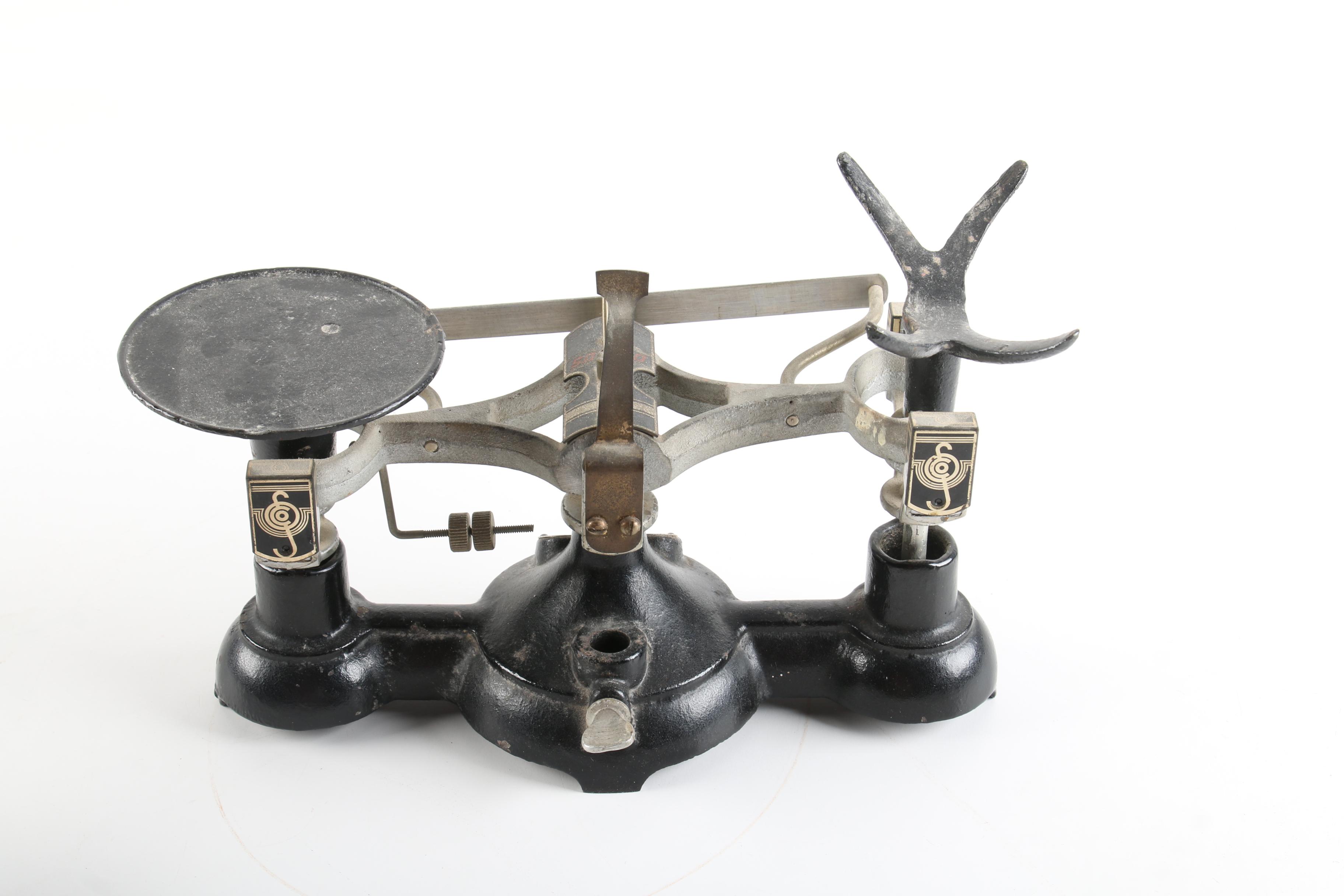 Vintage Ohaus Balance Scale with Brass Weights and Pan