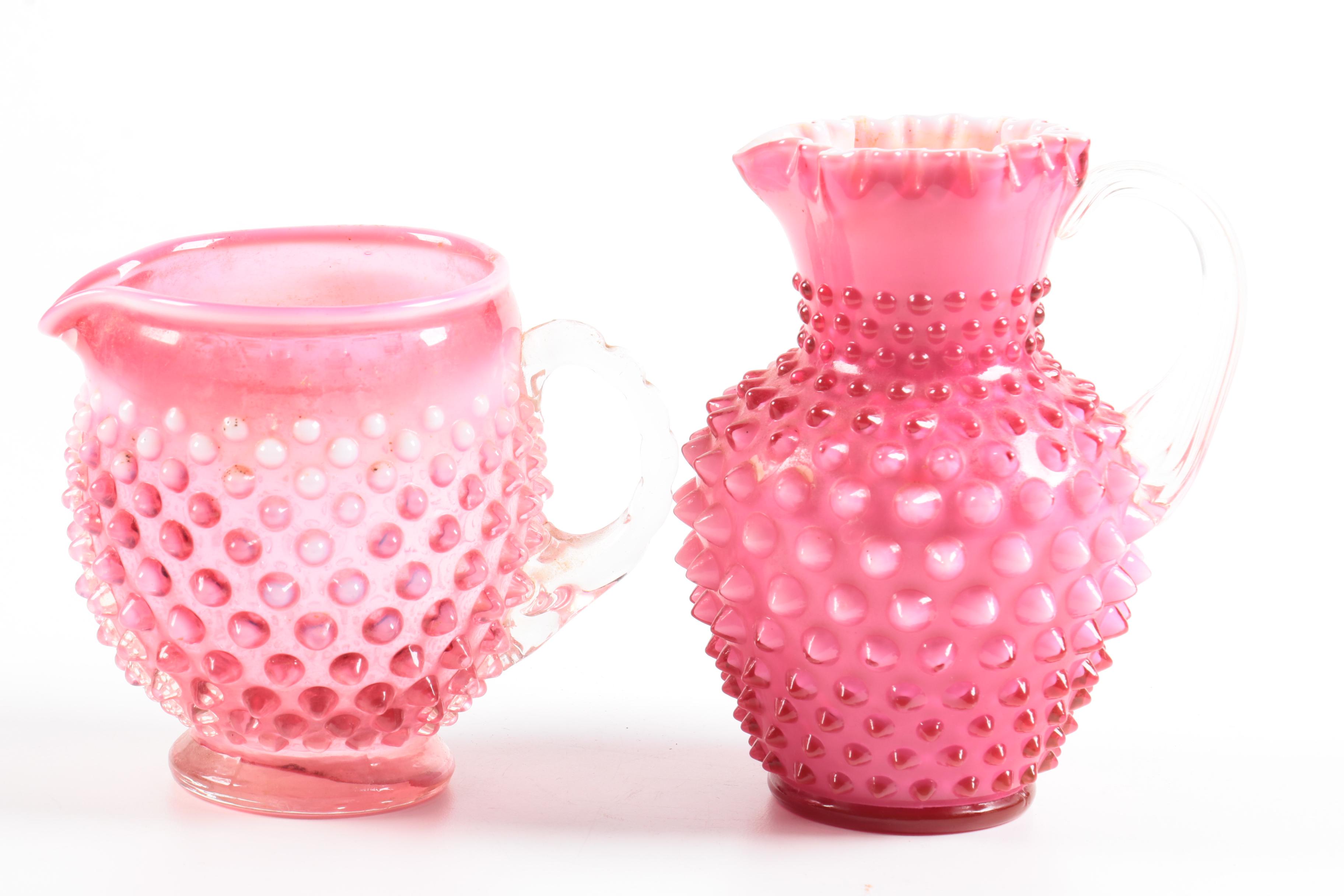 Fenton Opalescent "Hobnail Cranberry" Creamer and Pitcher