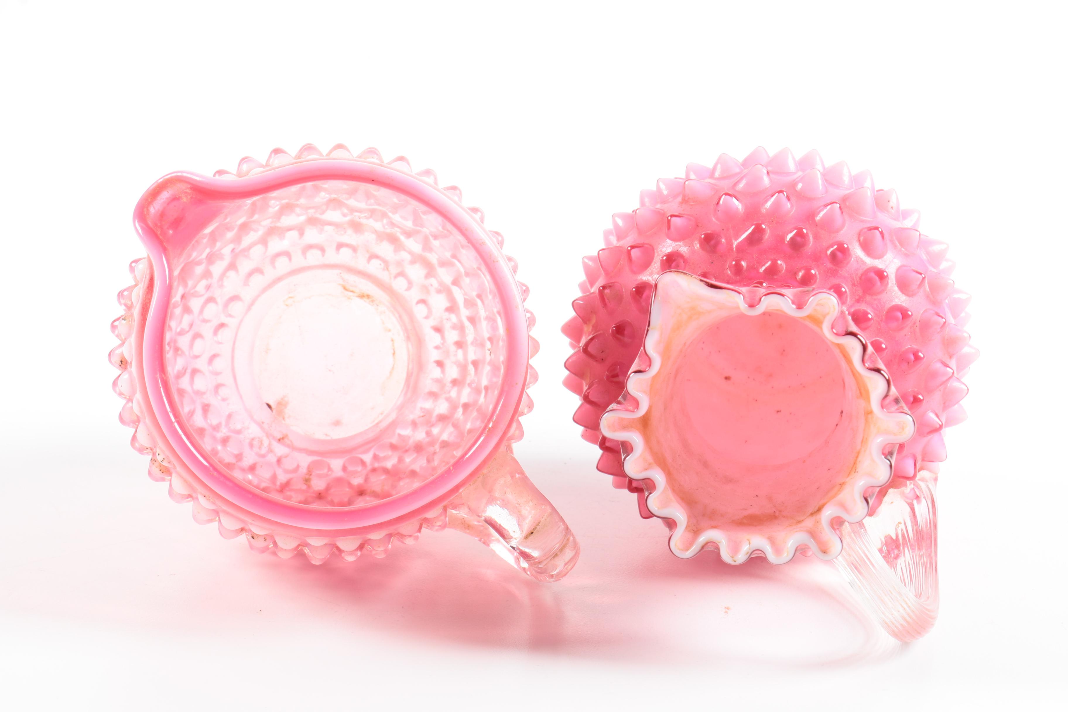 Fenton Opalescent "Hobnail Cranberry" Creamer and Pitcher