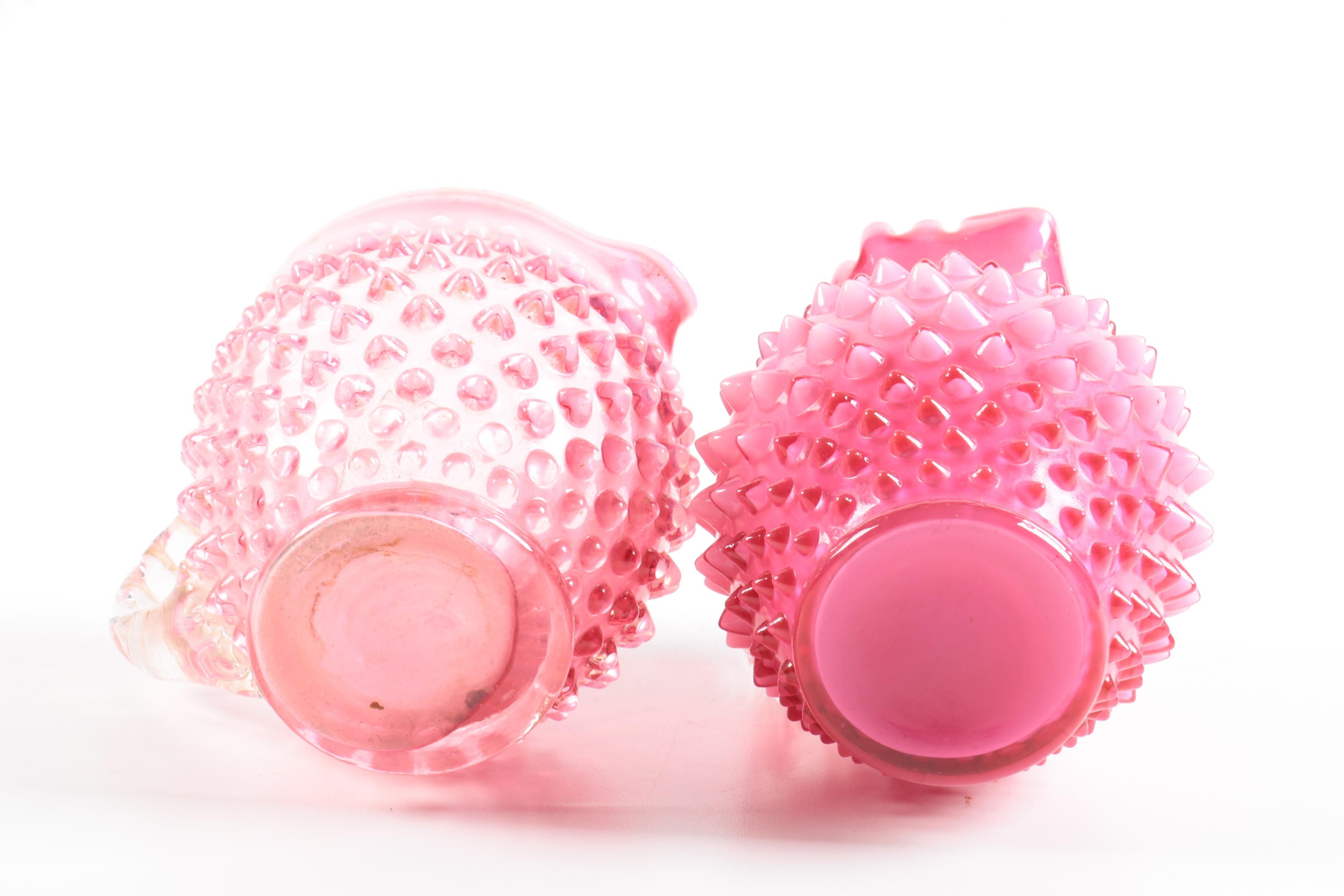 Fenton Opalescent "Hobnail Cranberry" Creamer and Pitcher