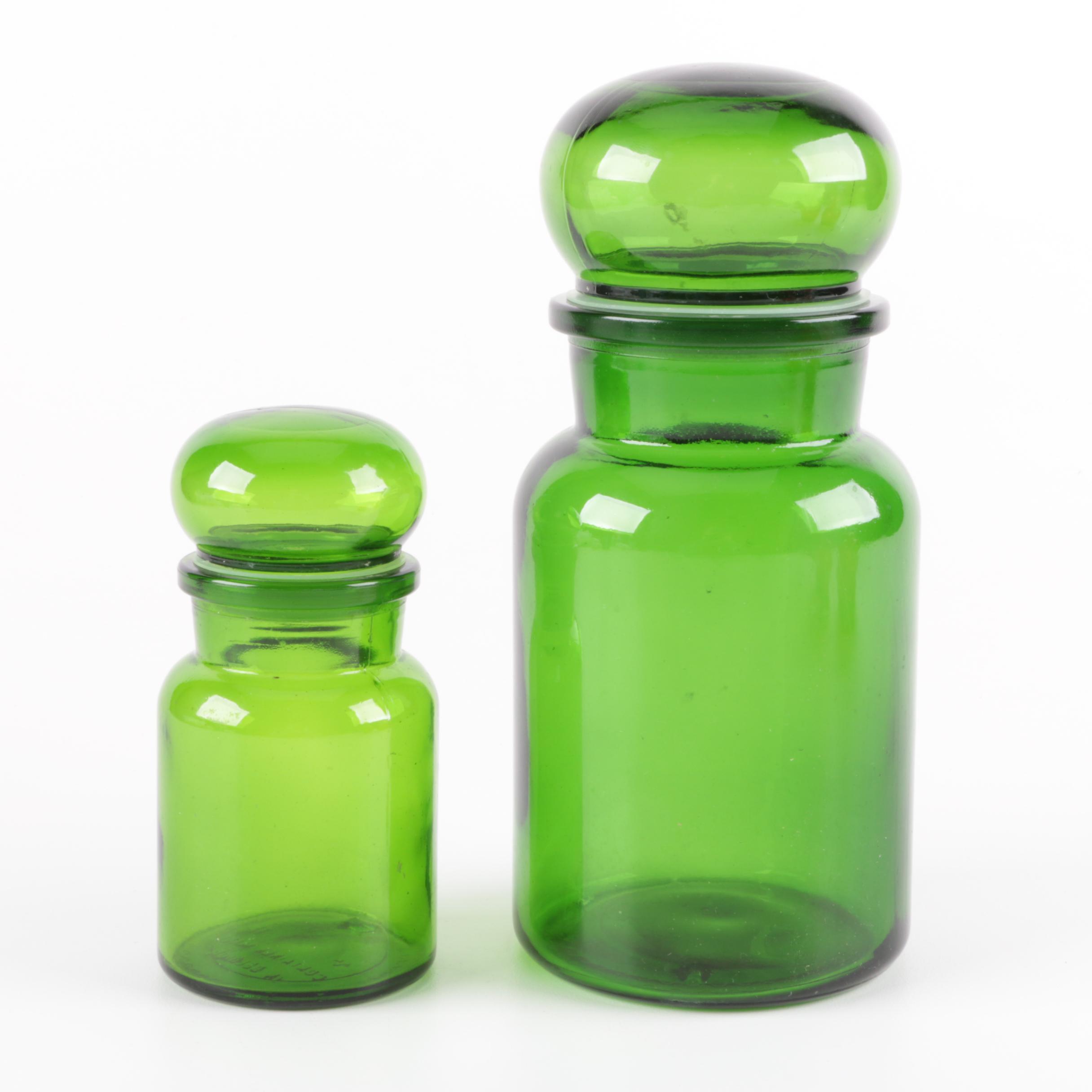 Vintage Red and Green Glass Vases and Bottles