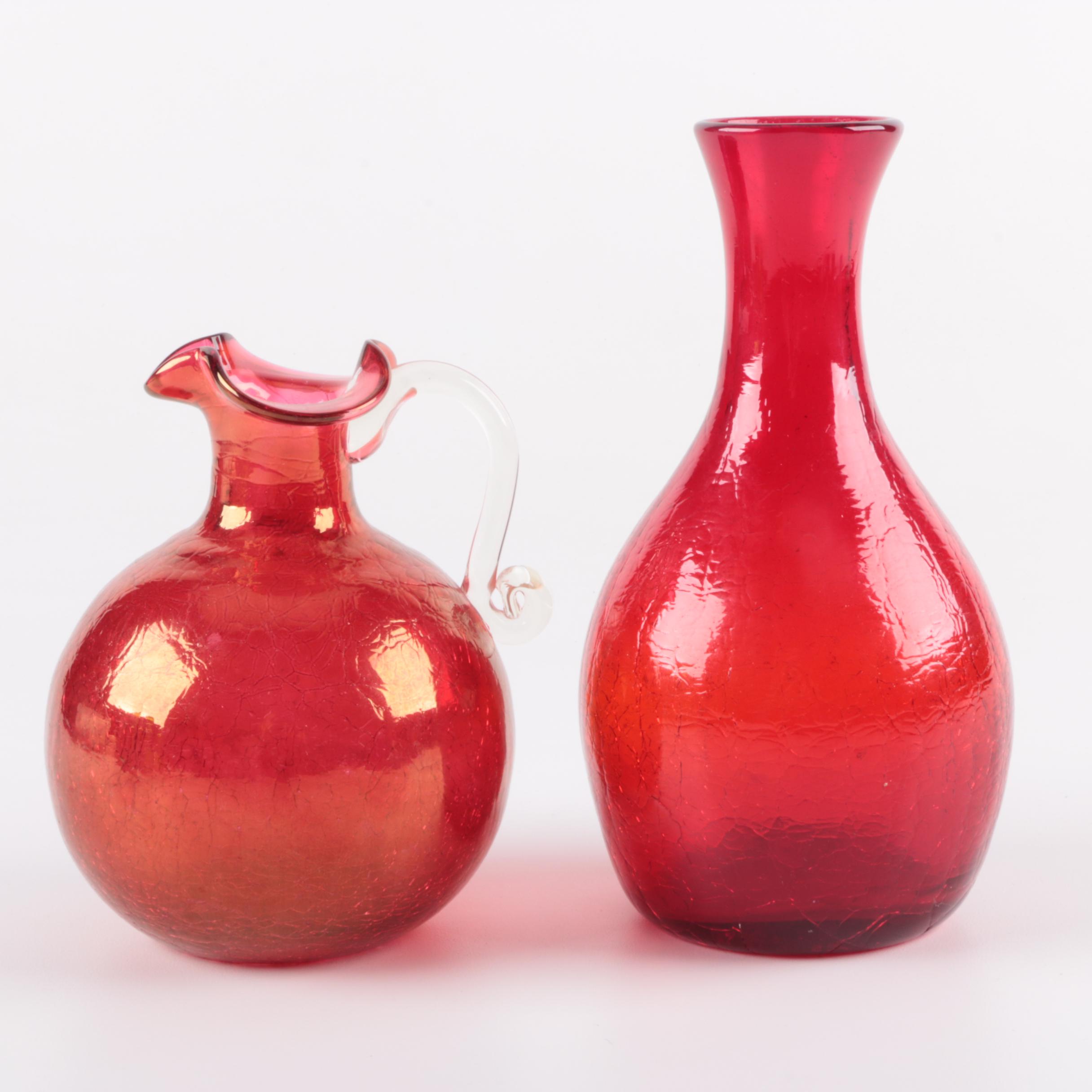 Vintage Red and Green Glass Vases and Bottles