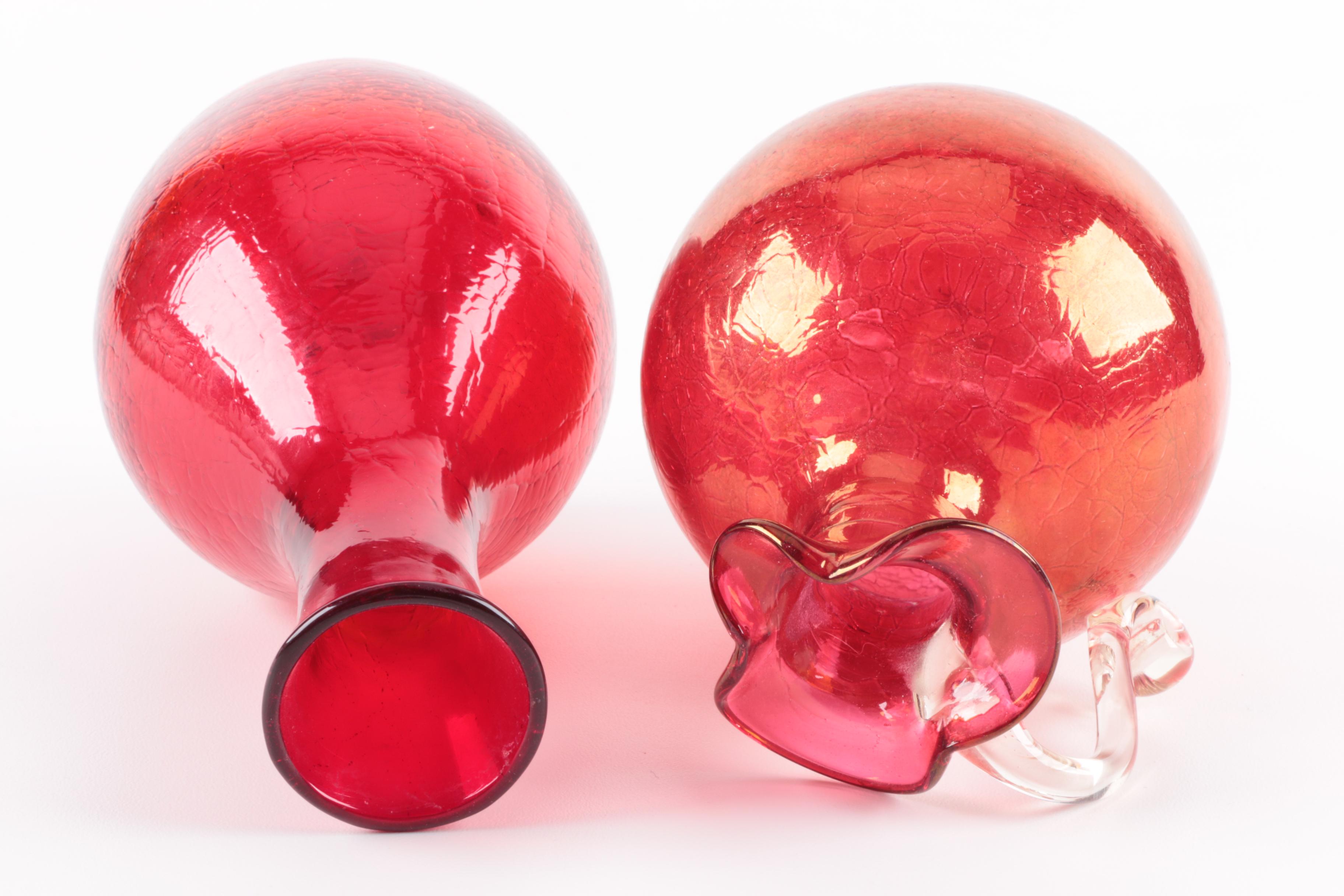 Vintage Red and Green Glass Vases and Bottles