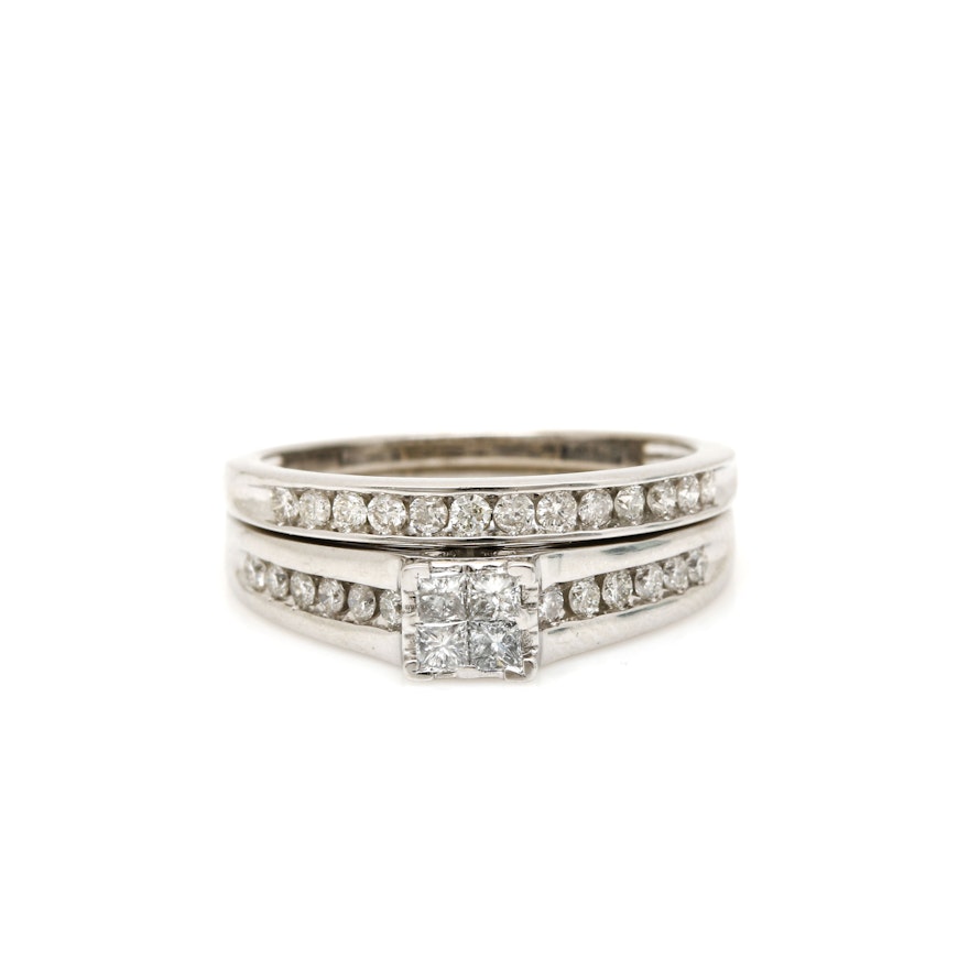 10K White Gold Diamond Wedding Ring Set