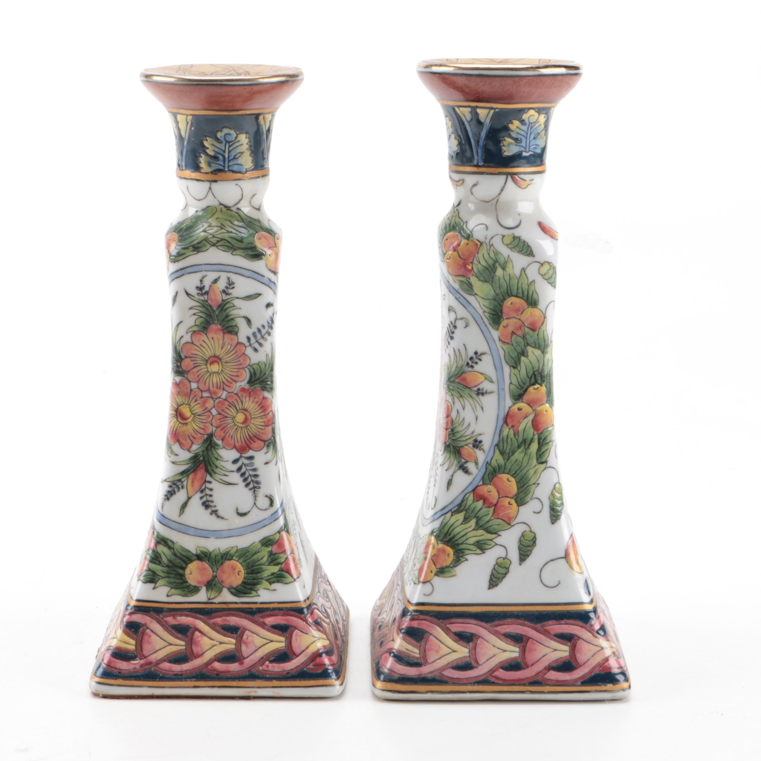 Chinese Hand-Painted Porcelain Candlestick Holders by Oriental Accent