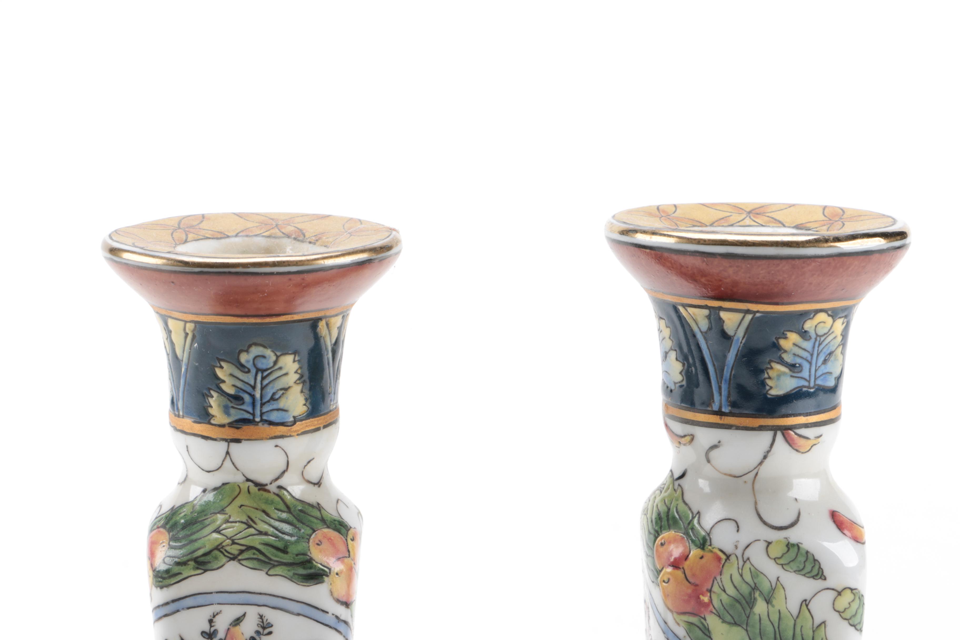 Chinese Hand-Painted Porcelain Candlestick Holders by Oriental Accent