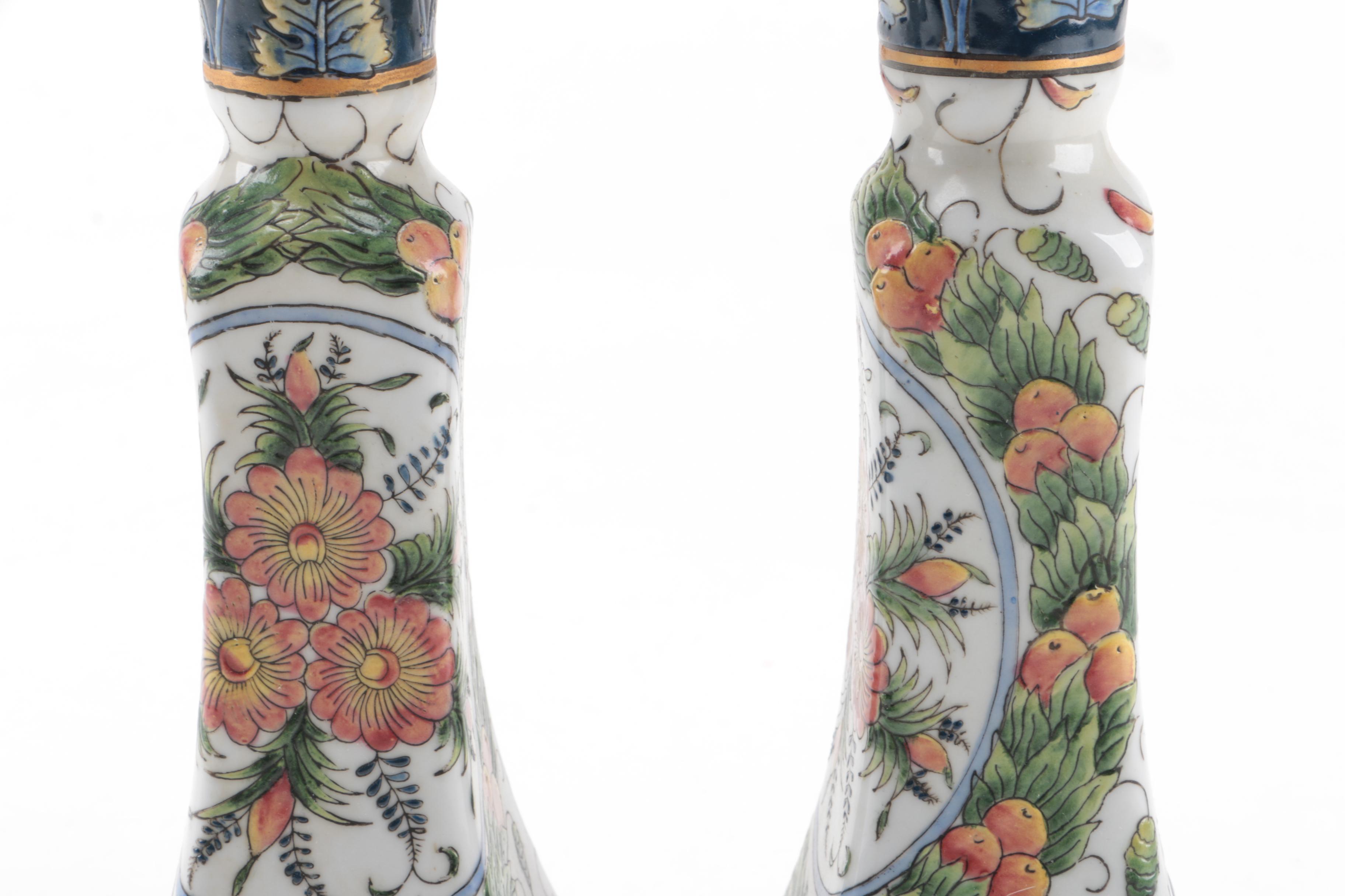 Chinese Hand-Painted Porcelain Candlestick Holders by Oriental Accent