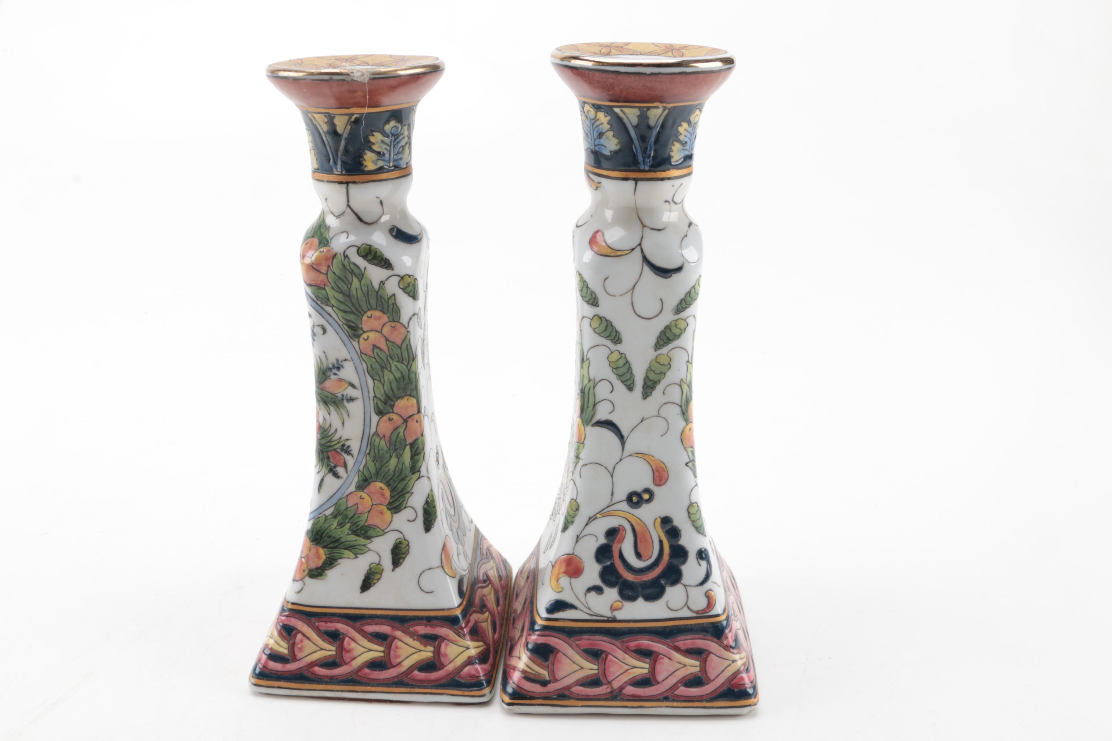 Chinese Hand-Painted Porcelain Candlestick Holders by Oriental Accent