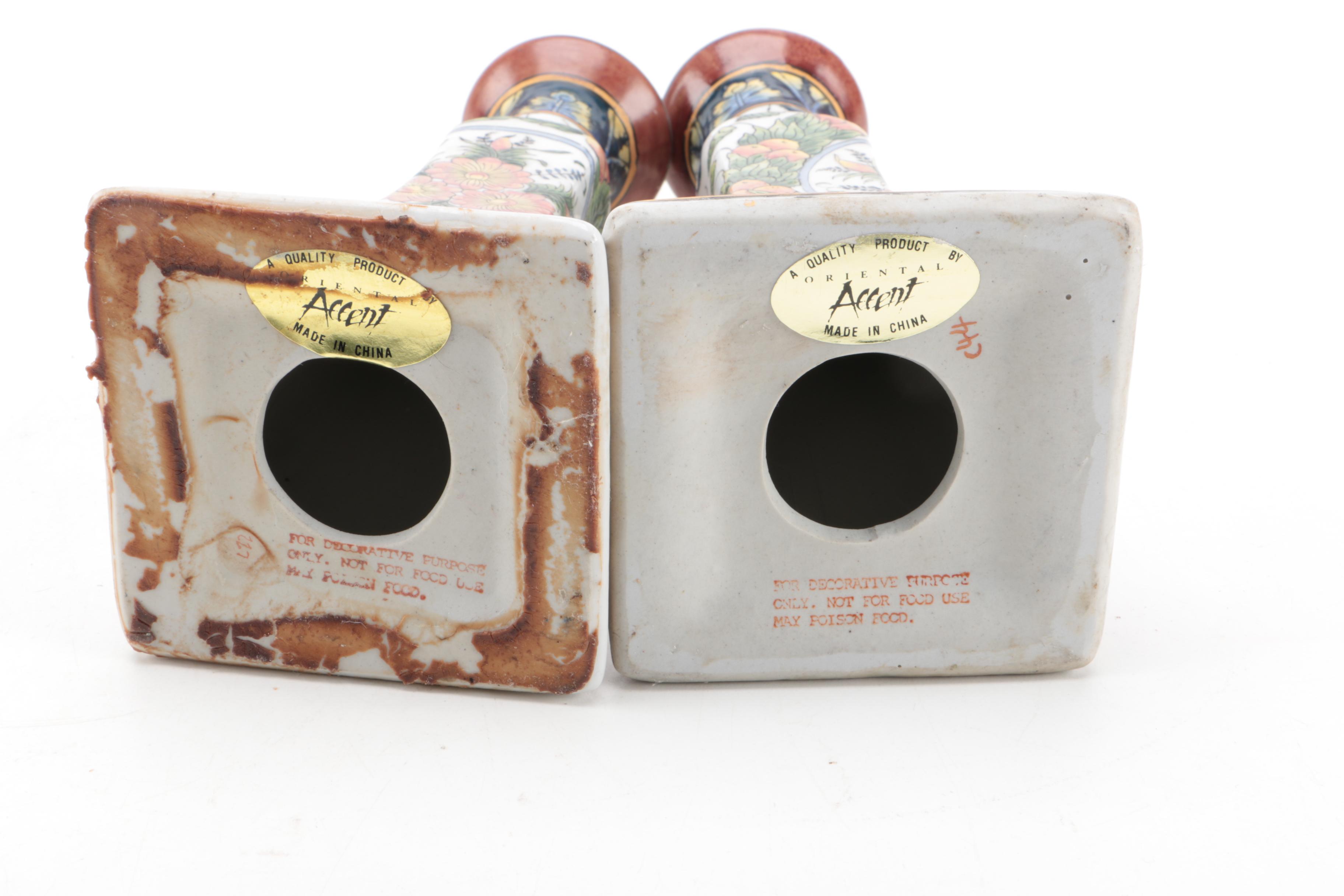 Chinese Hand-Painted Porcelain Candlestick Holders by Oriental Accent