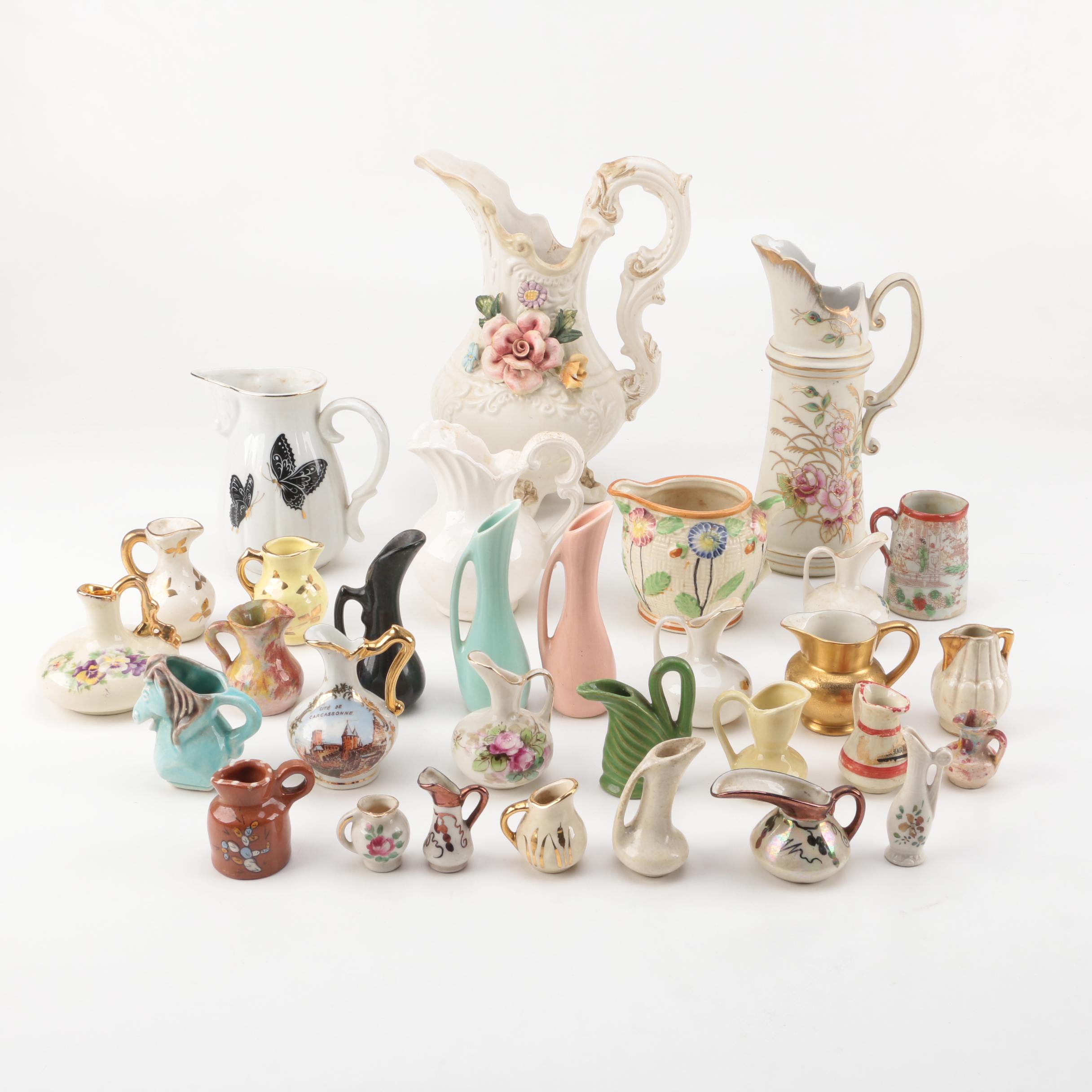 Vintage Jugs and Creamers Including Limoges and Pickard