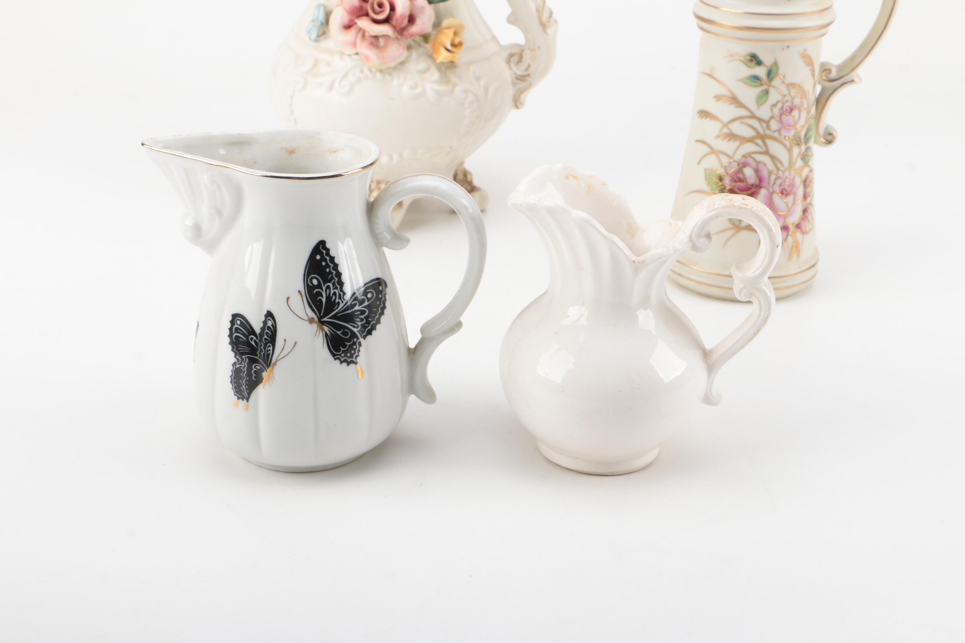 Vintage Jugs and Creamers Including Limoges and Pickard