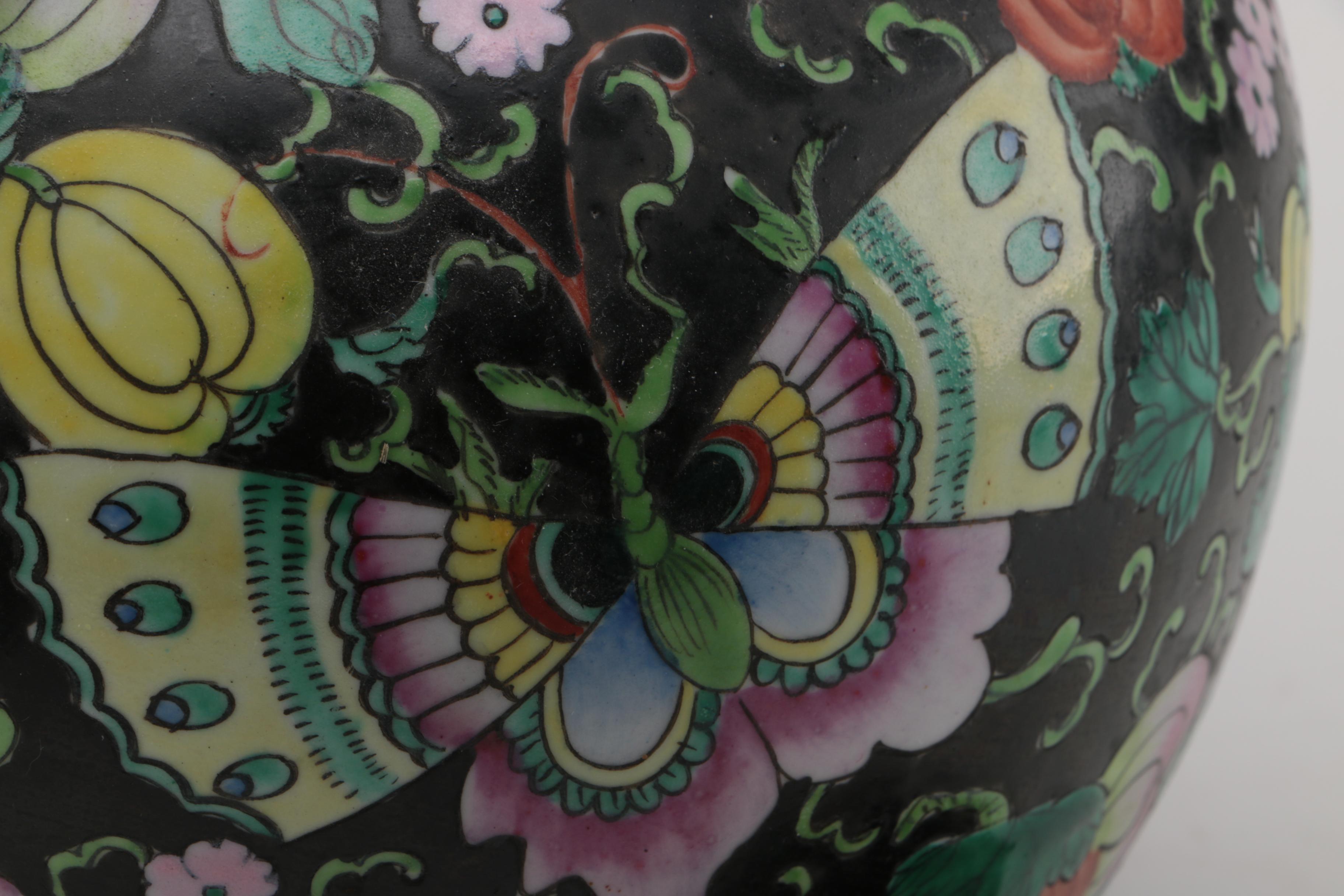 Hand Painted Chinese Ceramic Urn with Stand