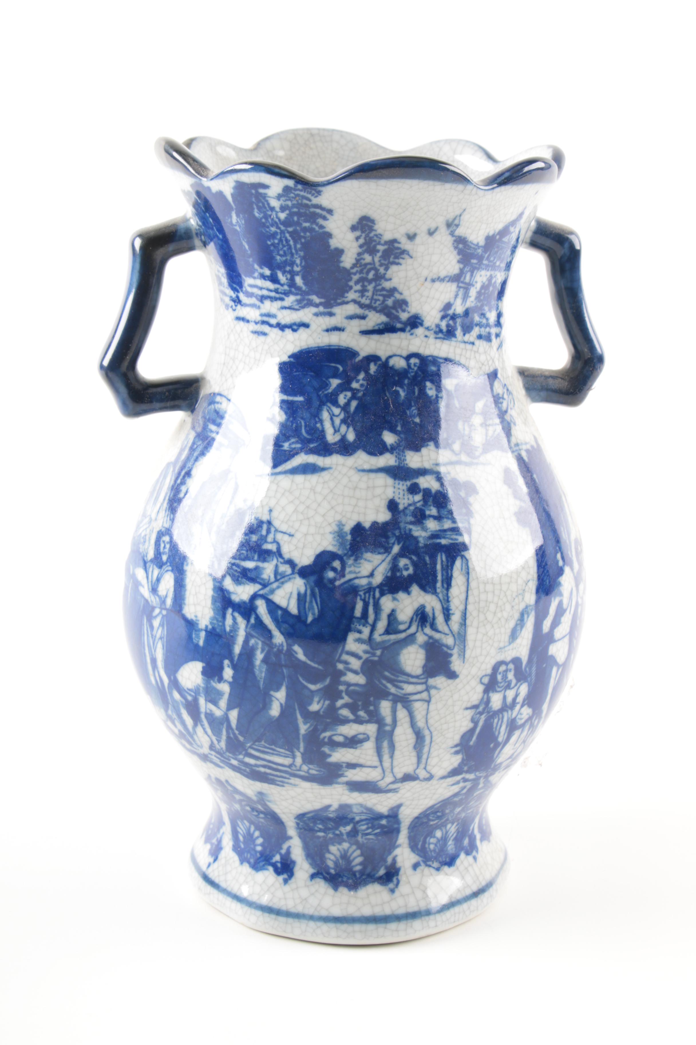 Blue and White Planters and Vase