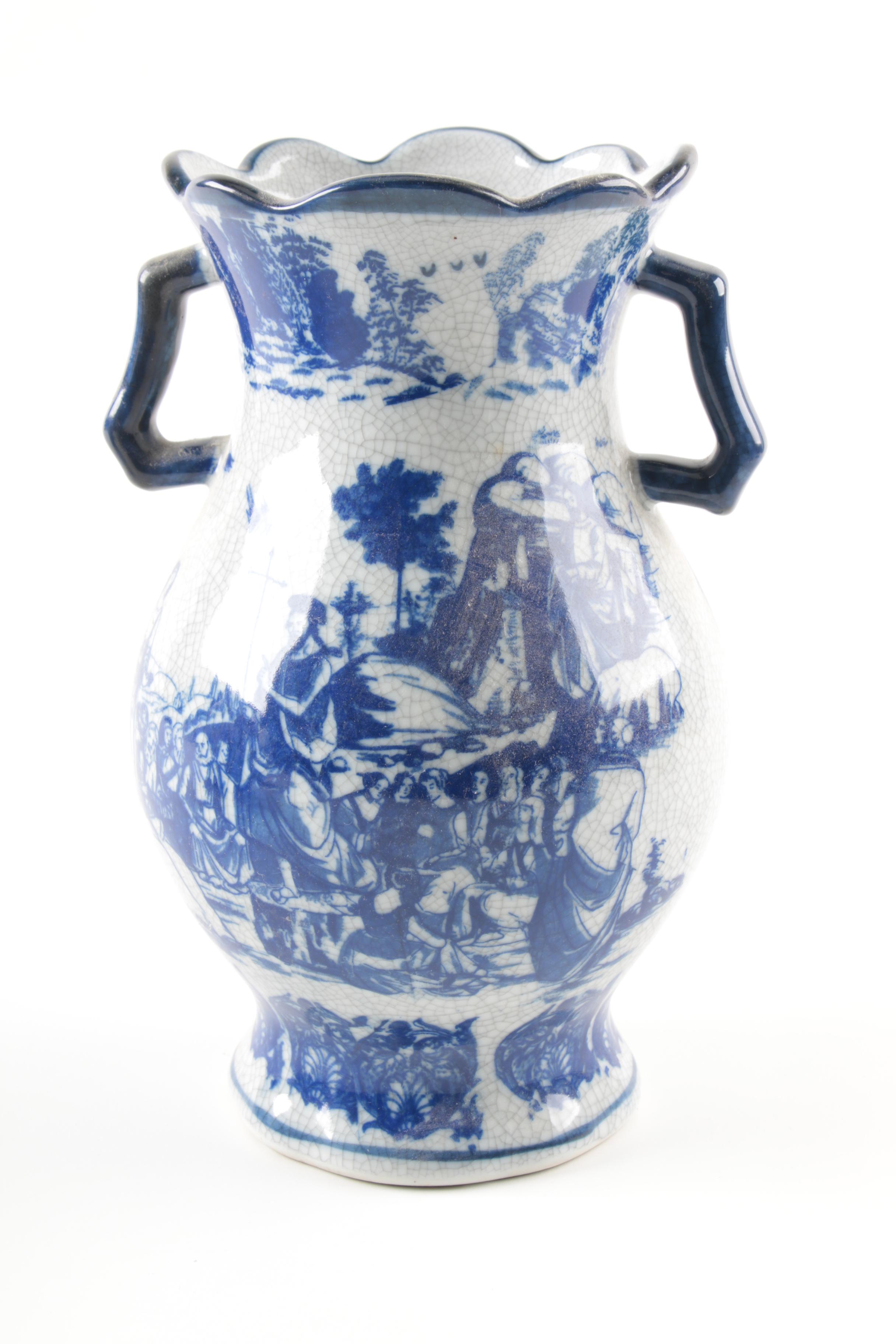 Blue and White Planters and Vase