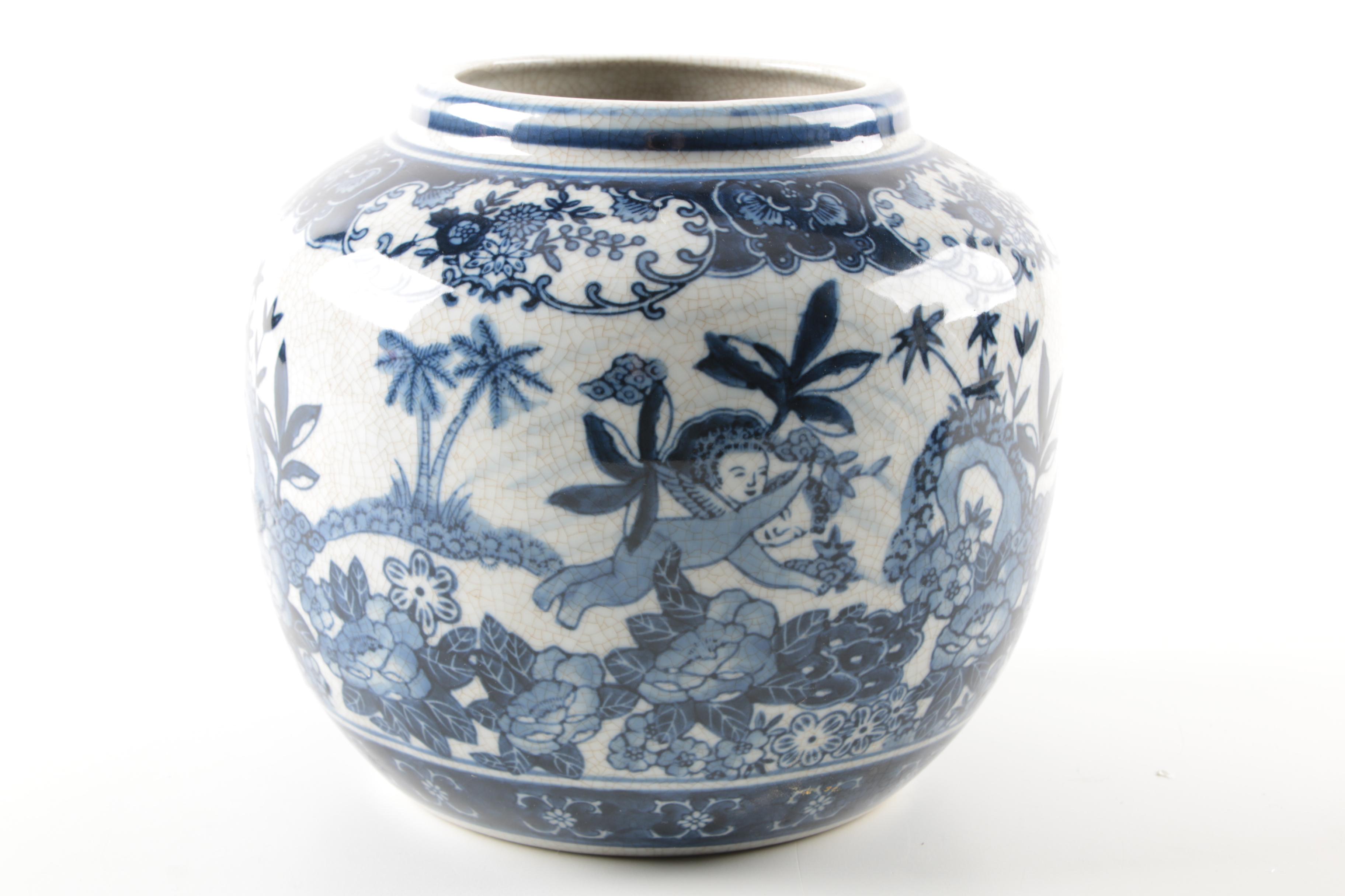 Blue and White Planters and Vase