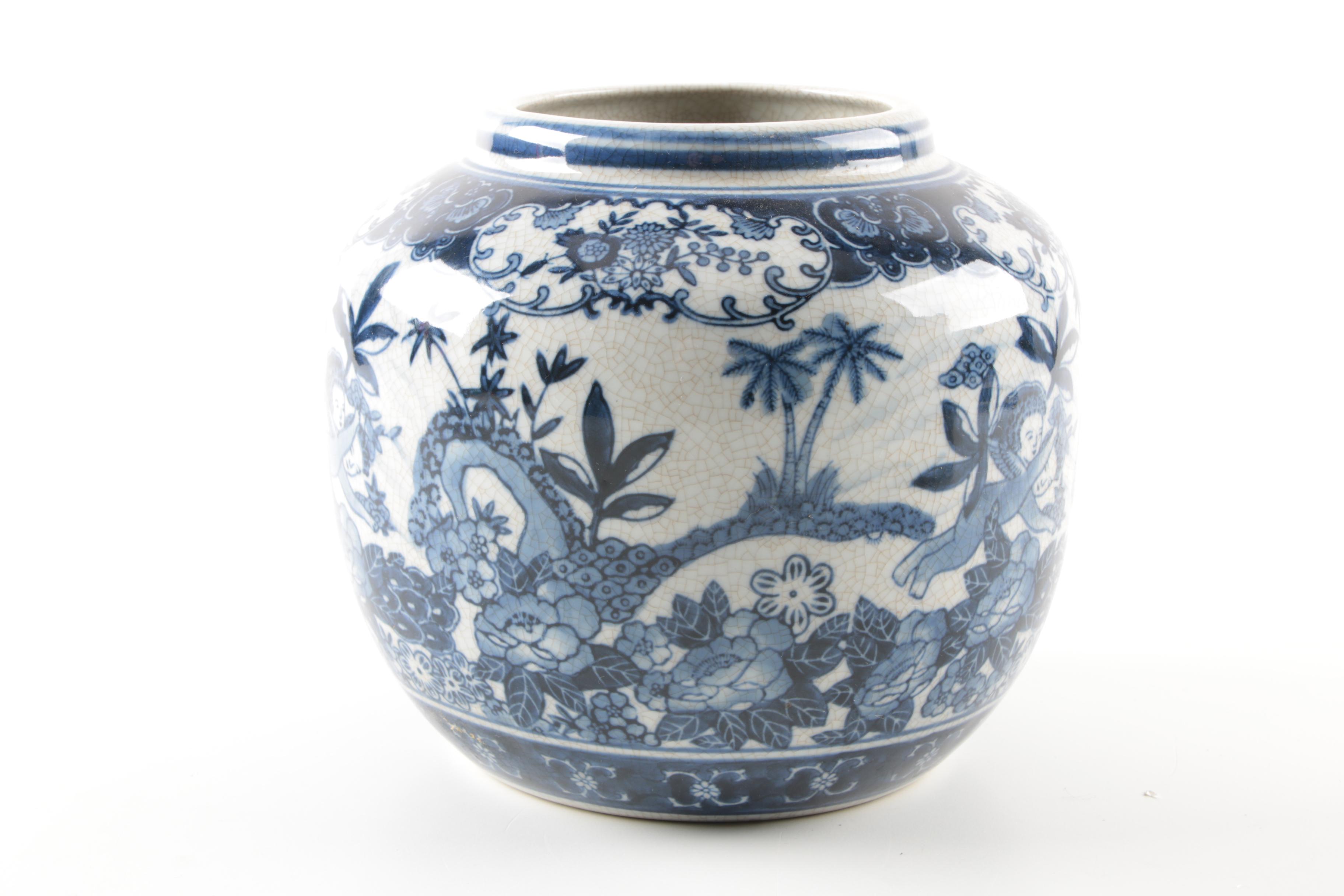 Blue and White Planters and Vase