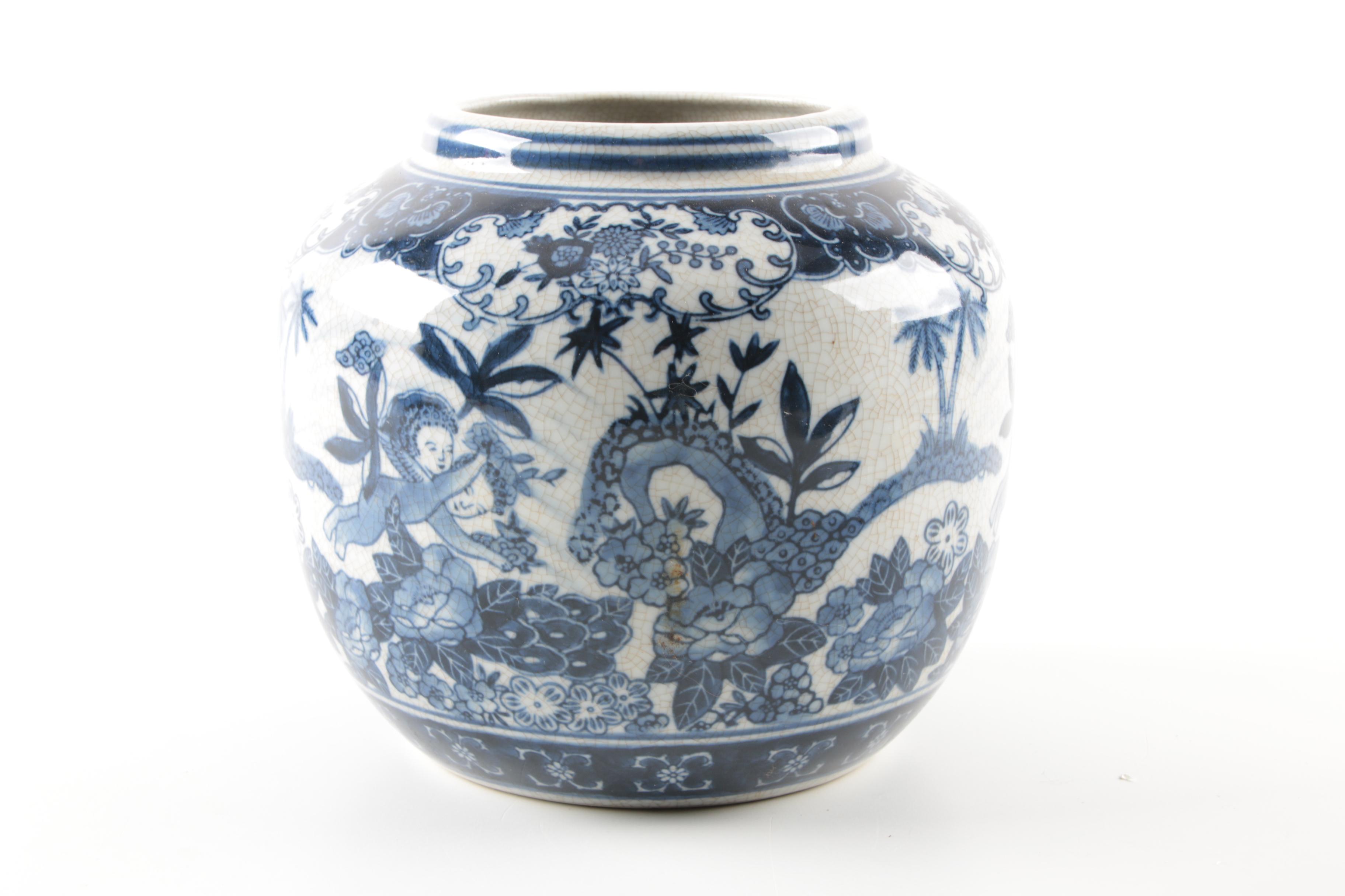 Blue and White Planters and Vase