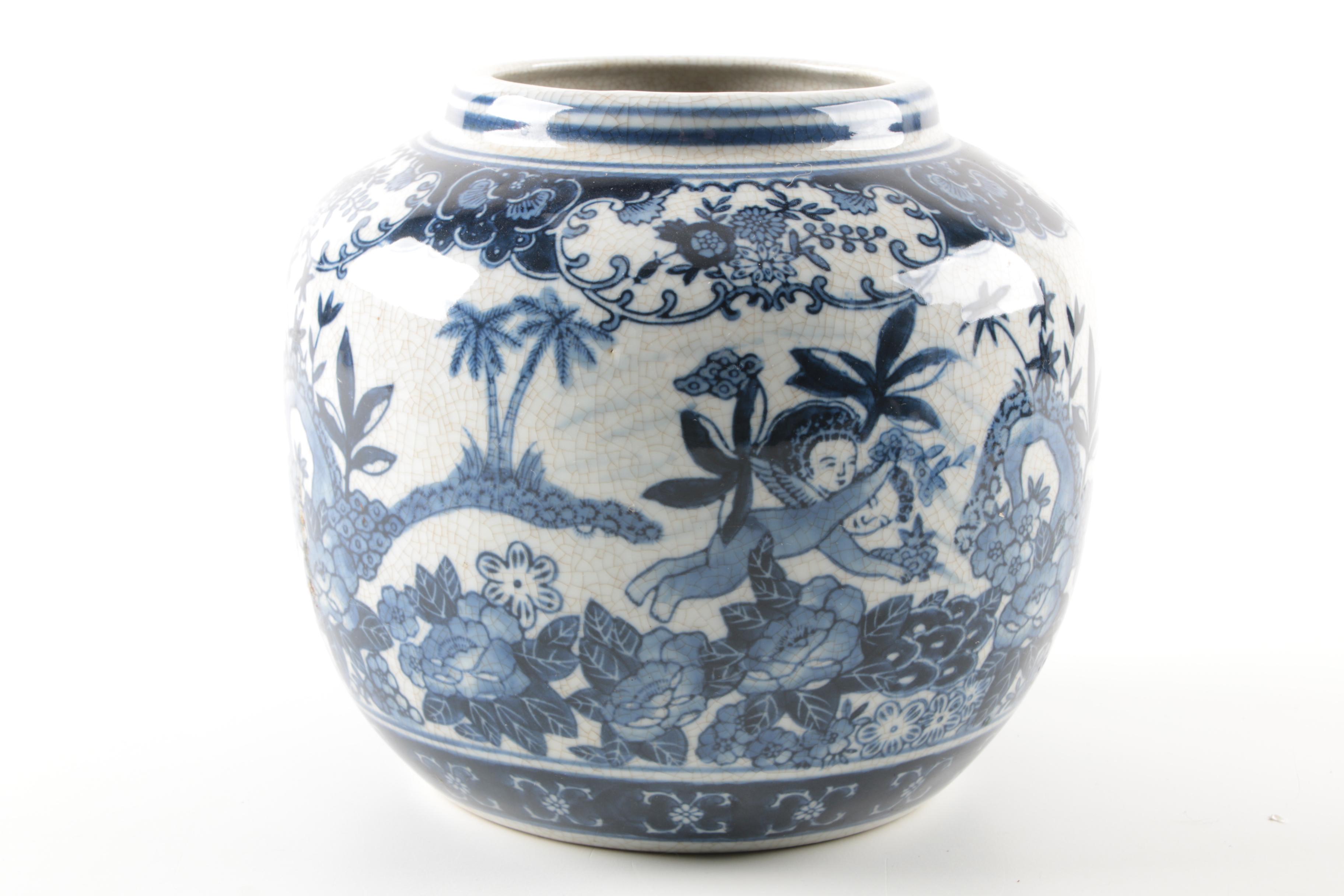 Blue and White Planters and Vase