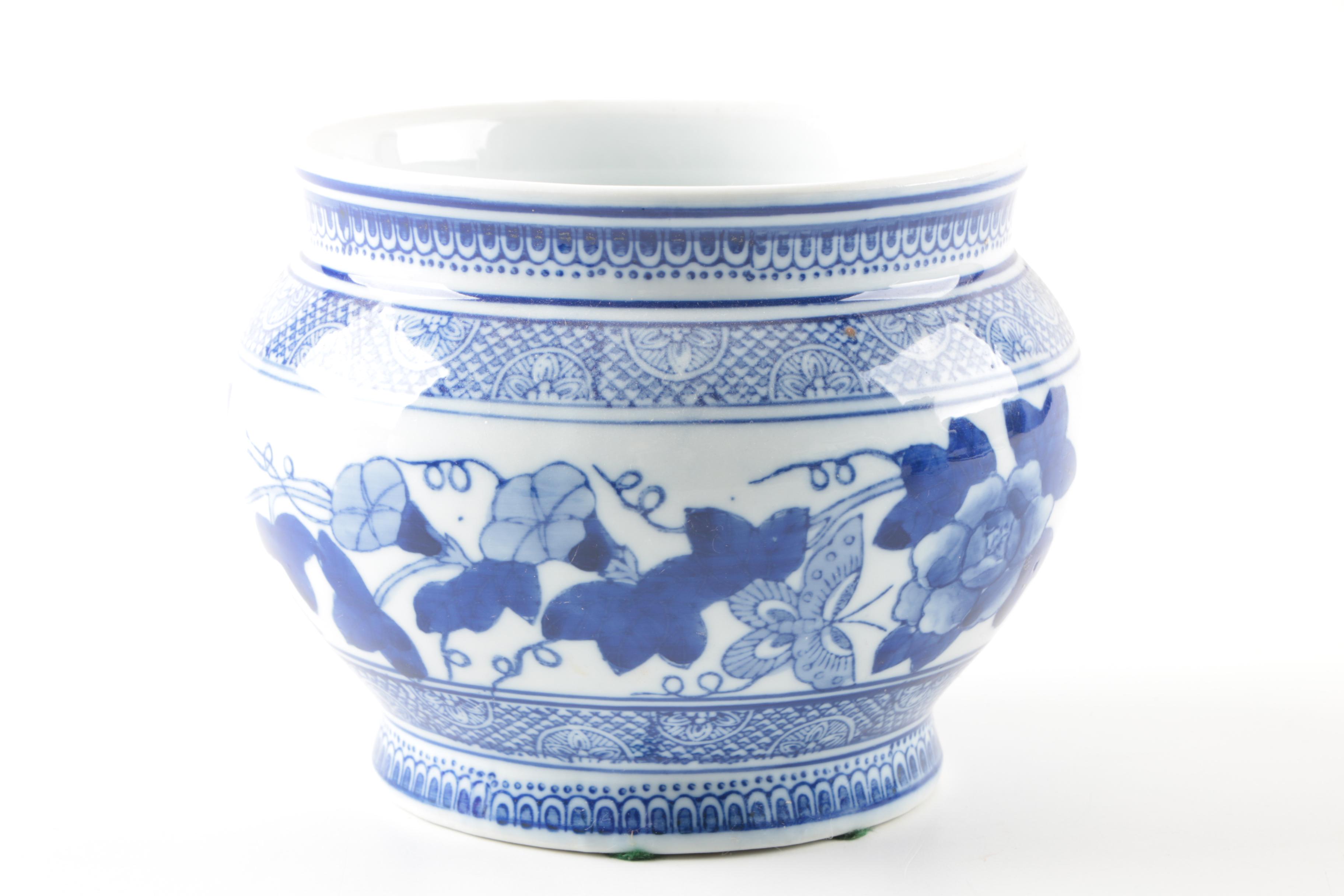 Blue and White Planters and Vase