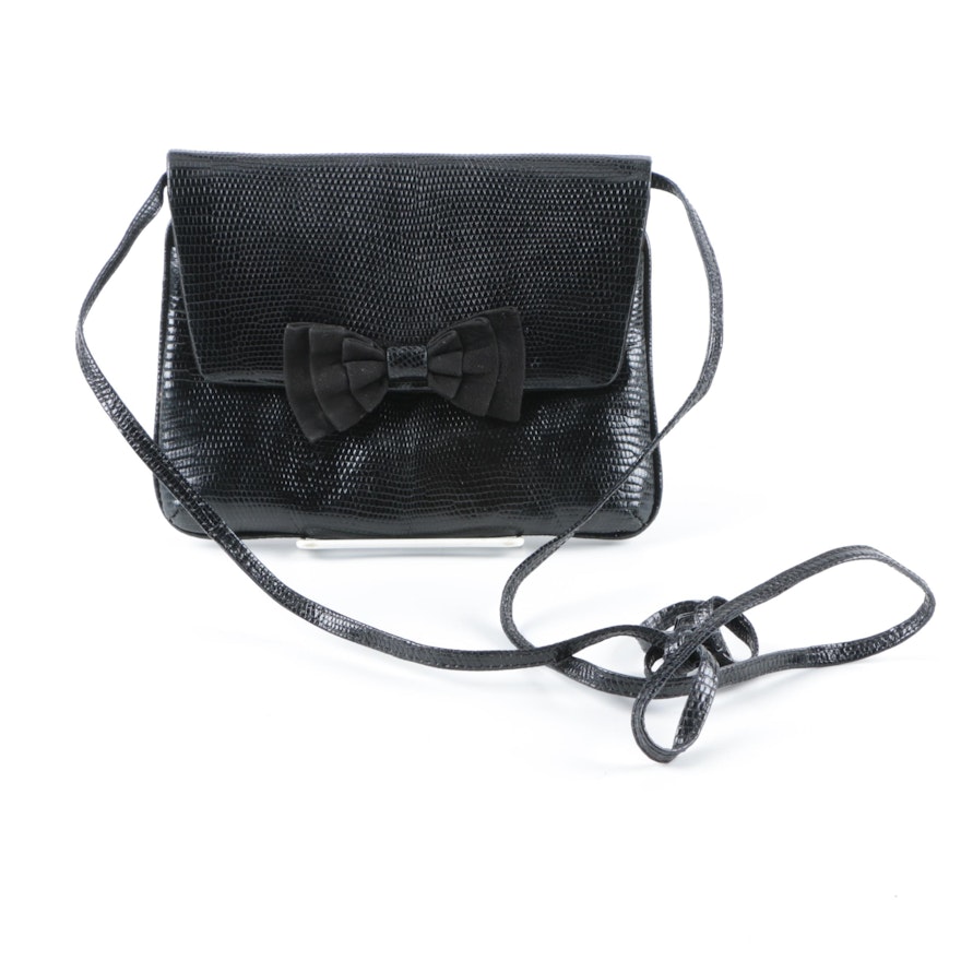 Bottega Veneta Black Lizard Skin Handbag