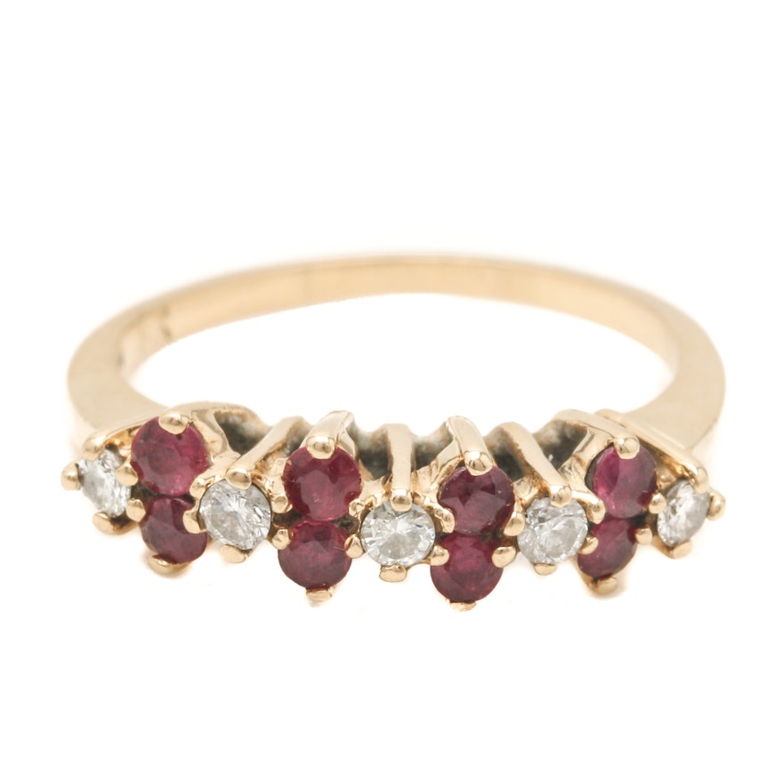 14K Yellow Gold Ruby and Diamond Ring