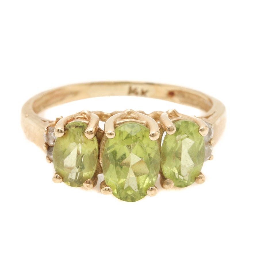 14K Yellow Gold Peridot Diamond Ring