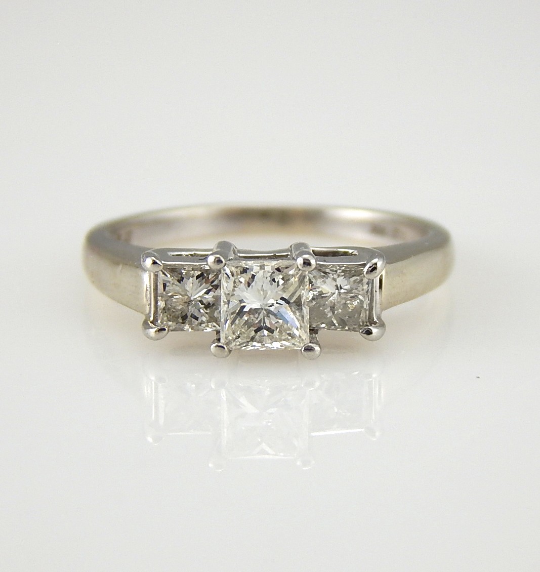 14K White Gold and Platinum Magic Glo 0.96 CTW Three-Diamond Engagement Ring