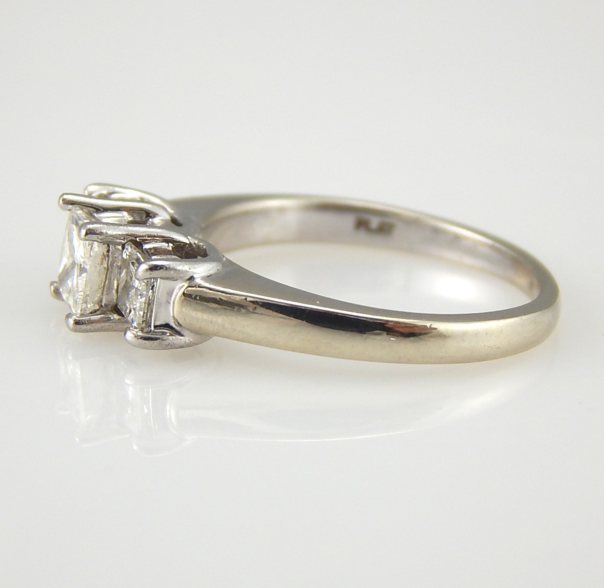 14K White Gold and Platinum Magic Glo 0.96 CTW Three-Diamond Engagement Ring