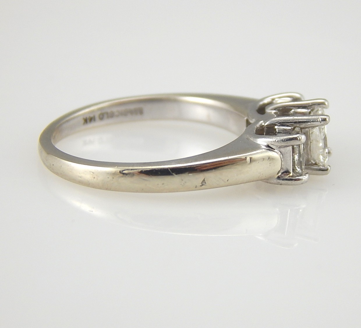 14K White Gold and Platinum Magic Glo 0.96 CTW Three-Diamond Engagement Ring