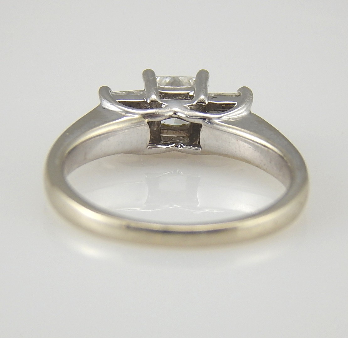 14K White Gold and Platinum Magic Glo 0.96 CTW Three-Diamond Engagement Ring