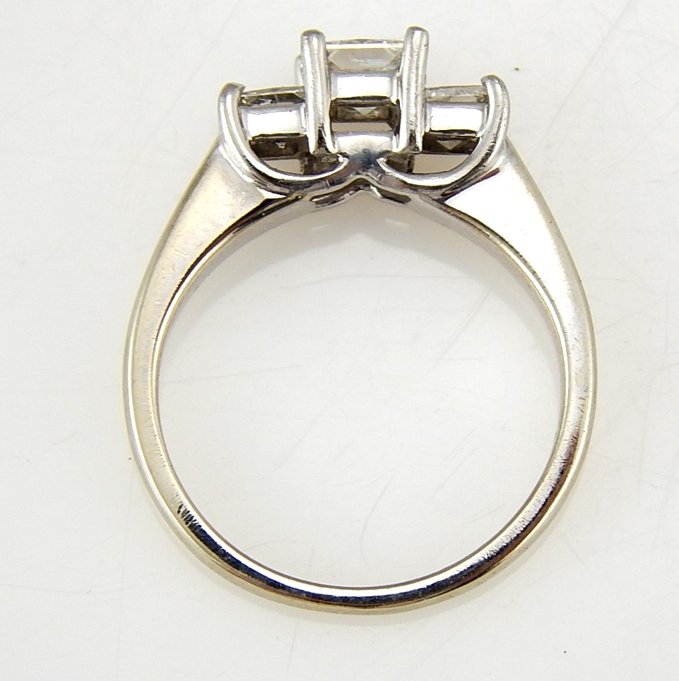 14K White Gold and Platinum Magic Glo 0.96 CTW Three-Diamond Engagement Ring