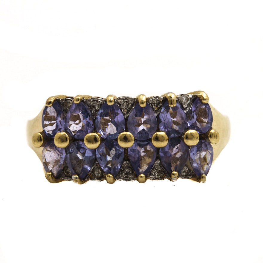 14K Yellow Gold Tanzanite and Diamond Ring