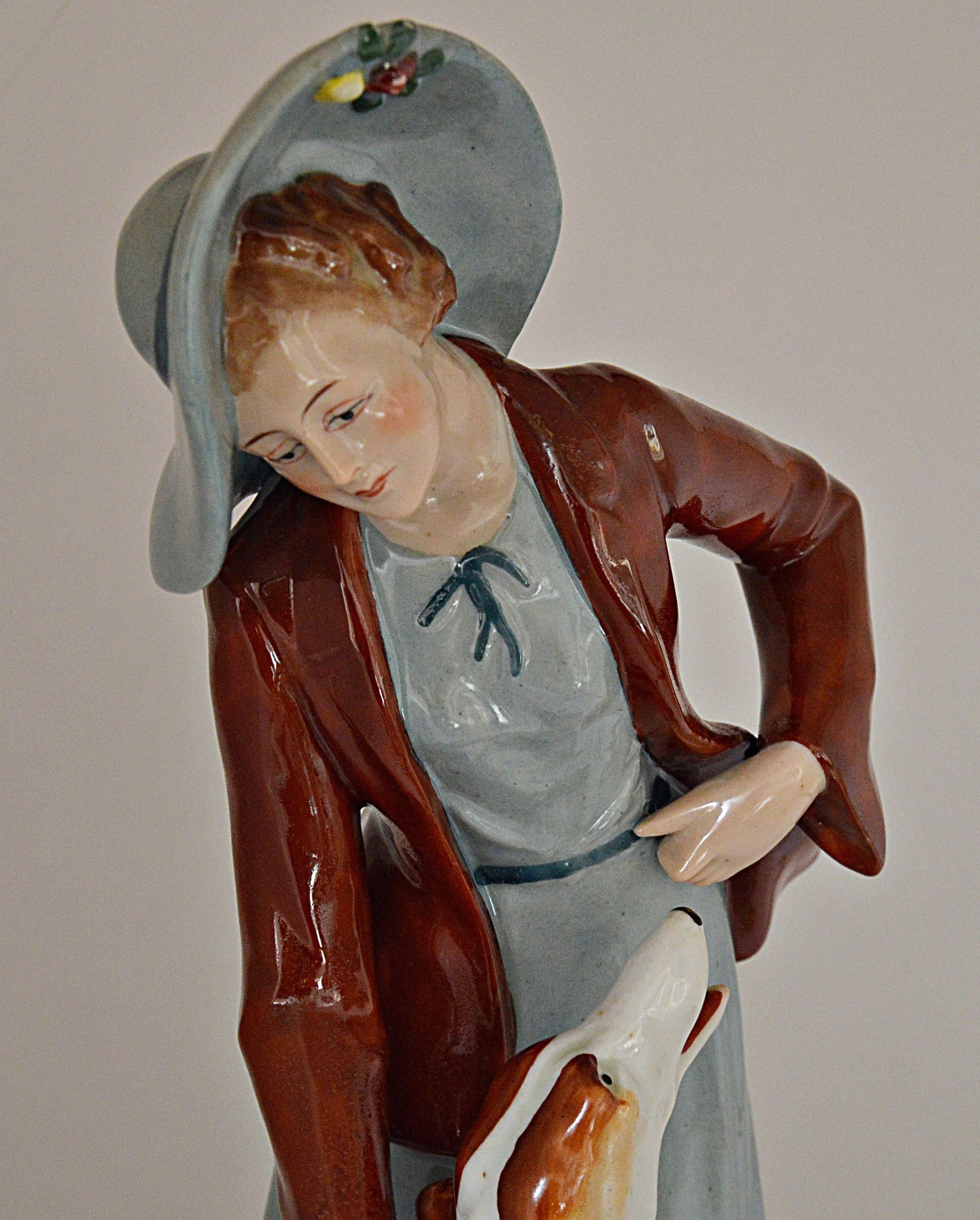 Vintage German Fasold & Stauch Lady Figurine with Wolfhound
