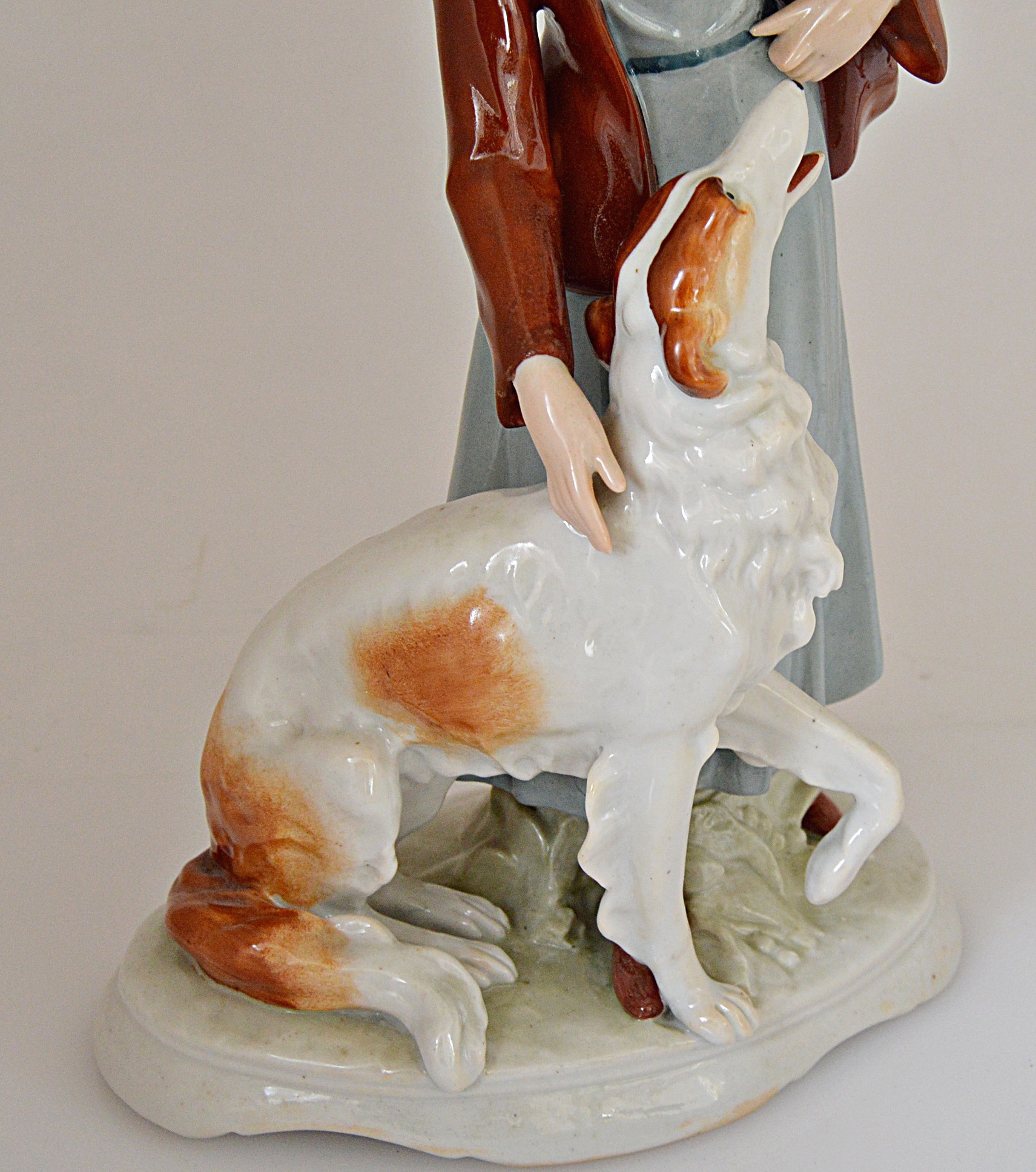 Vintage German Fasold & Stauch Lady Figurine with Wolfhound