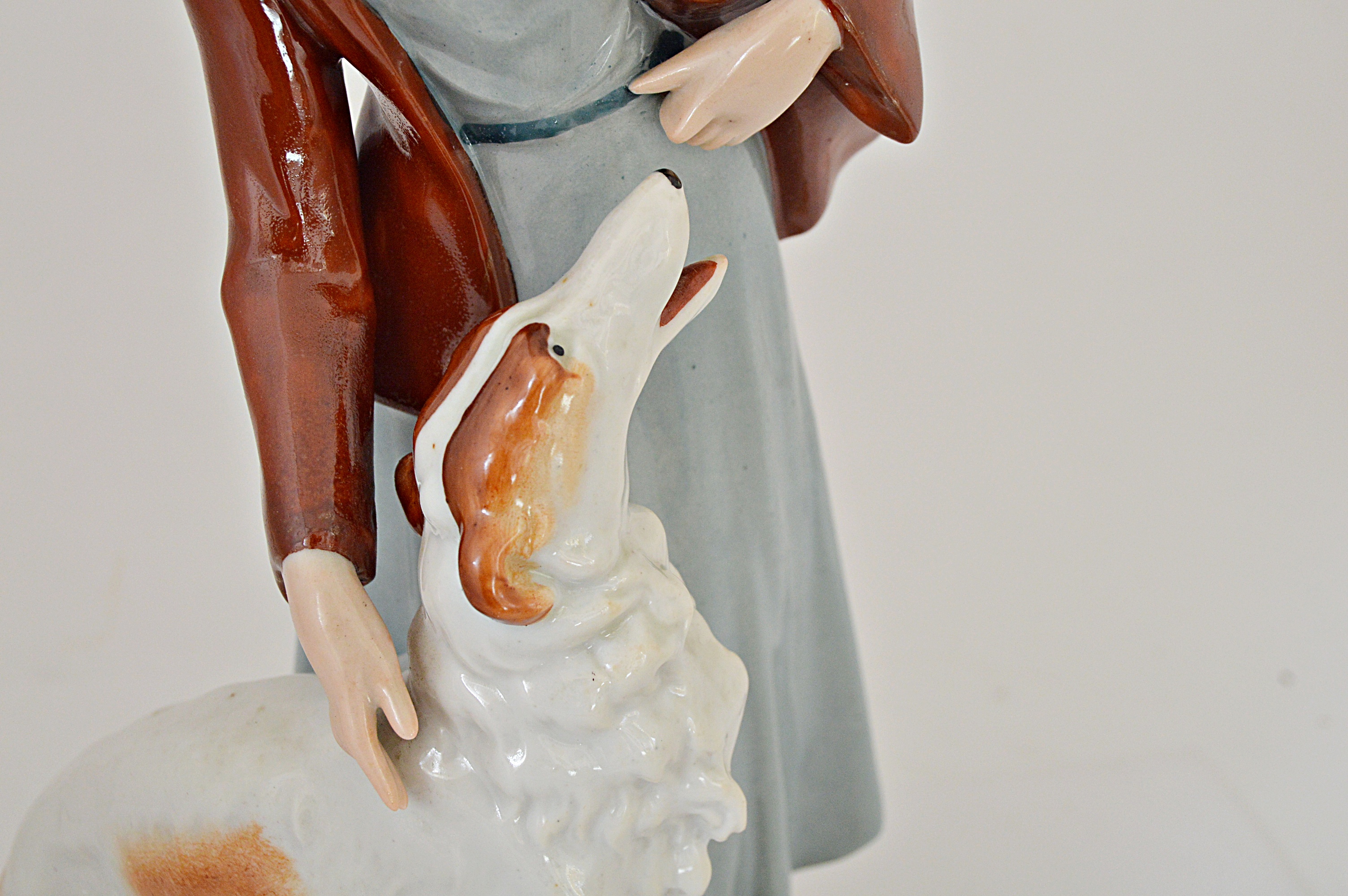 Vintage German Fasold & Stauch Lady Figurine with Wolfhound