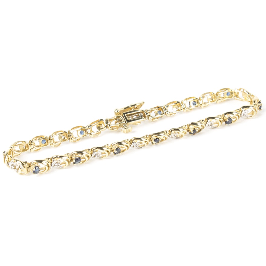 14K Yellow Gold Diamond and Sapphire Bracelet